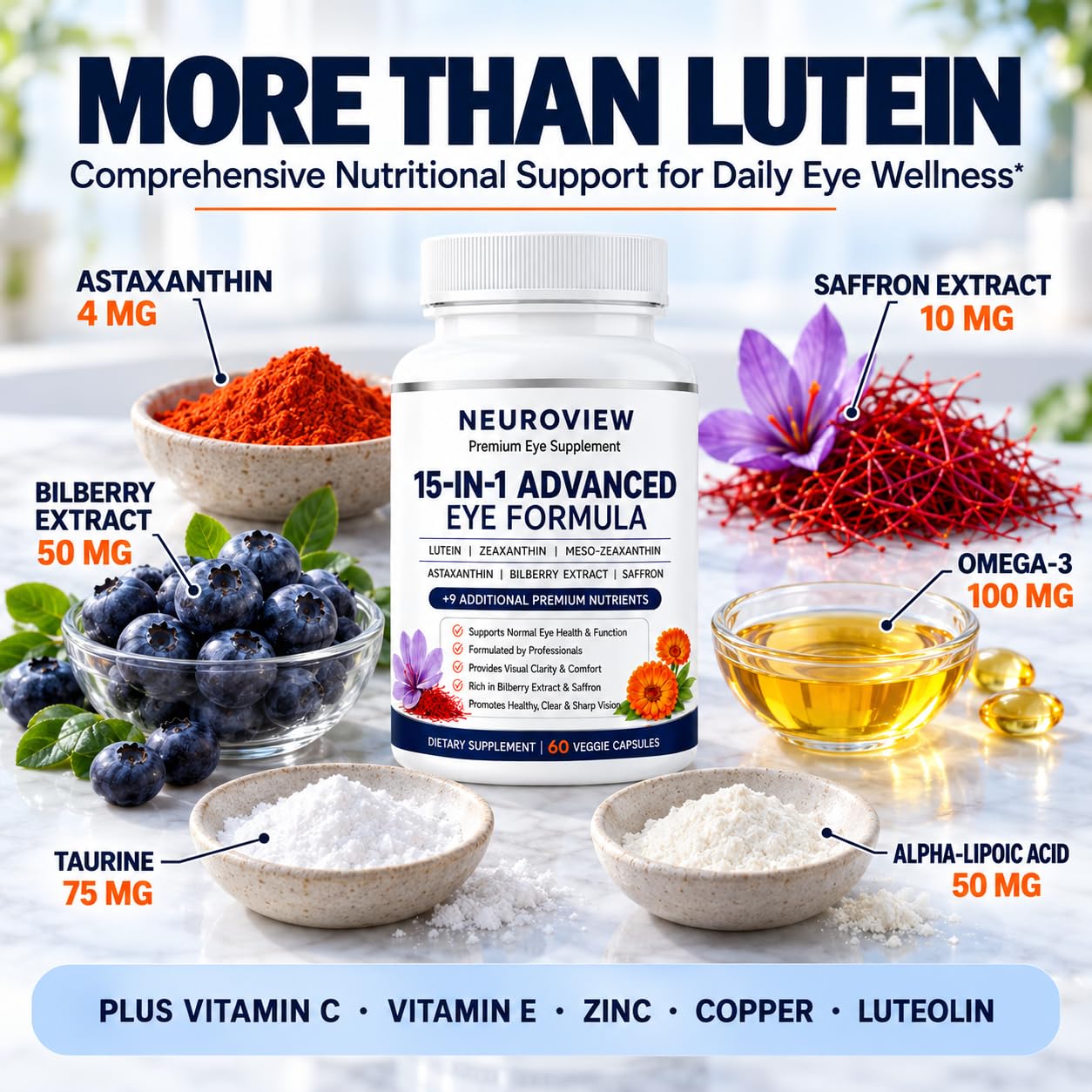 15-in-1 Advanced Eye Formula, Eye Vitamins with Lutein, Zeaxanthin, Meso-Zeaxanthin,Astaxanthin, Bilberry Extract & Saffron, Eye Health & Visual Comfort Support, 60 Veggie Capsules — Amazon image 3