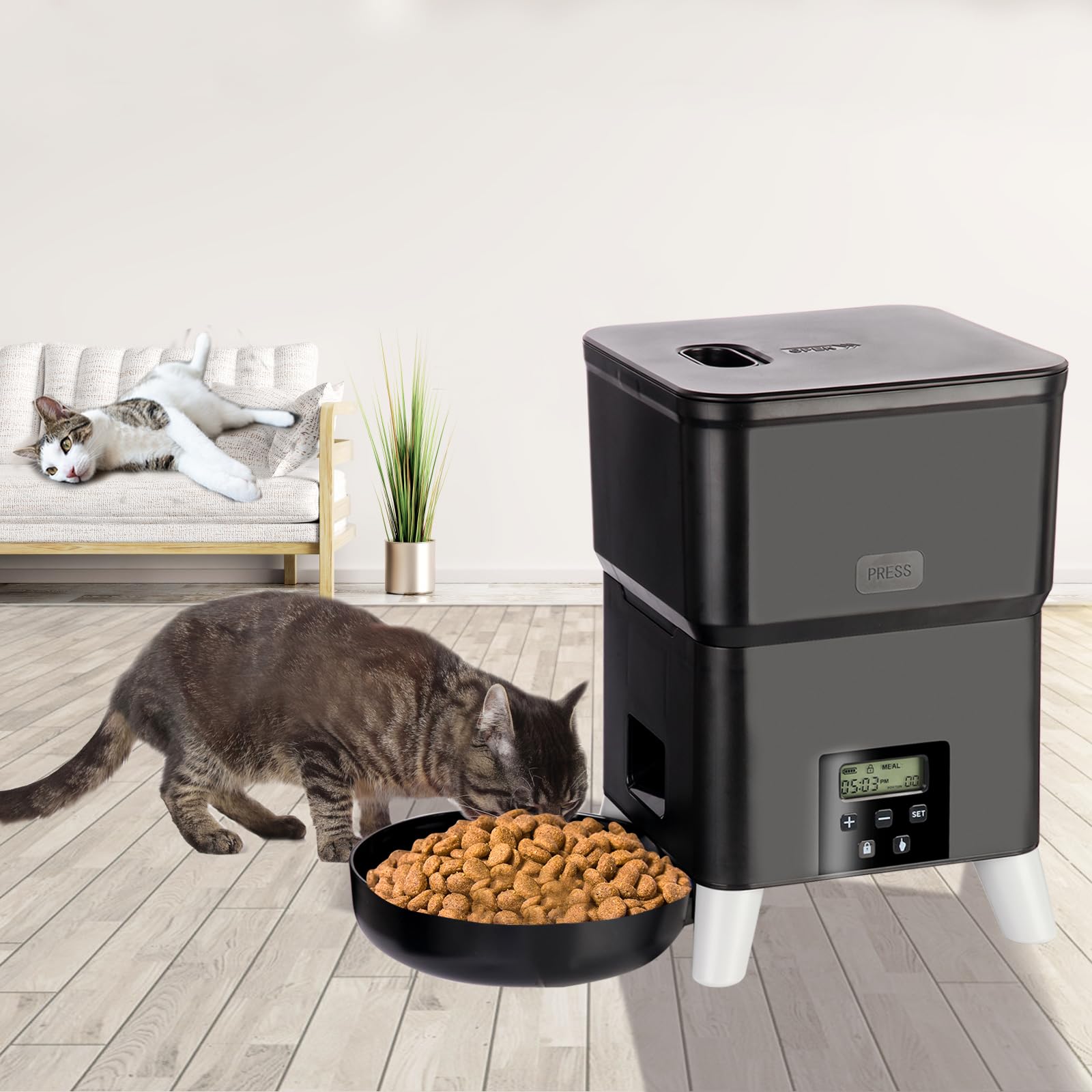 Comedero automático para gatos de 3 litros con comedero elevado para mascotas, programable, apto para comederos de mascotas pequeñas y medianas