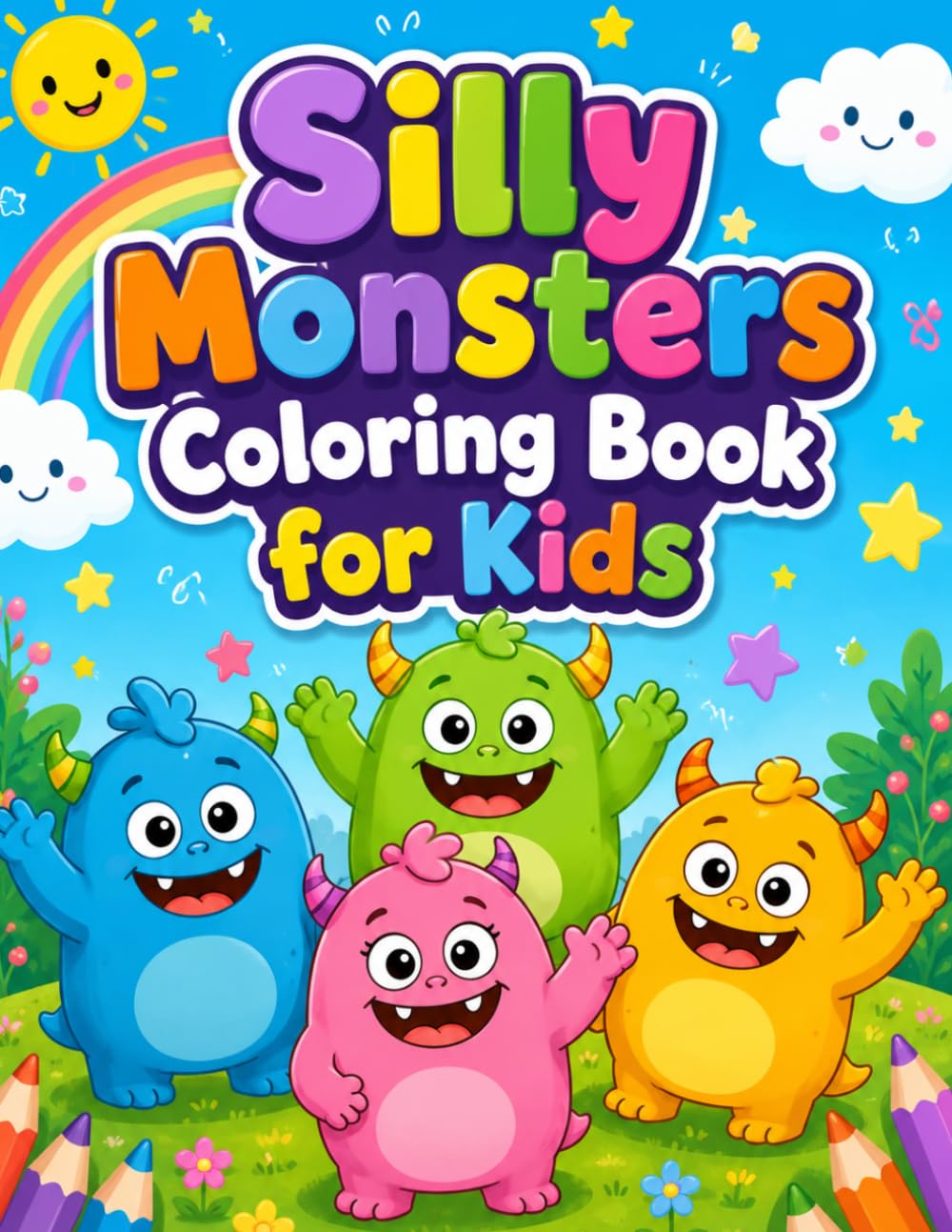 Silly Monsters Coloring Book for Kids Ages 3-8: 74 Silly, Cute and Easy Monster Coloring Pages for Toddlers and Preschoolers.