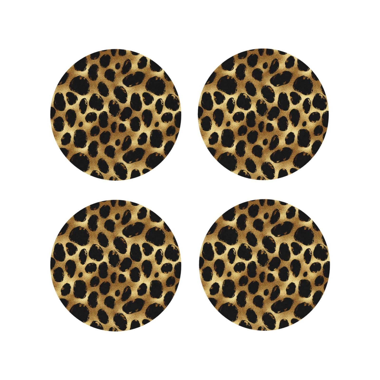 Smazdfxx Women's As Pic Leather Coasters Set Of 4 - Dark Gold Leopard Print Lightweight Drink Coasters For Desk