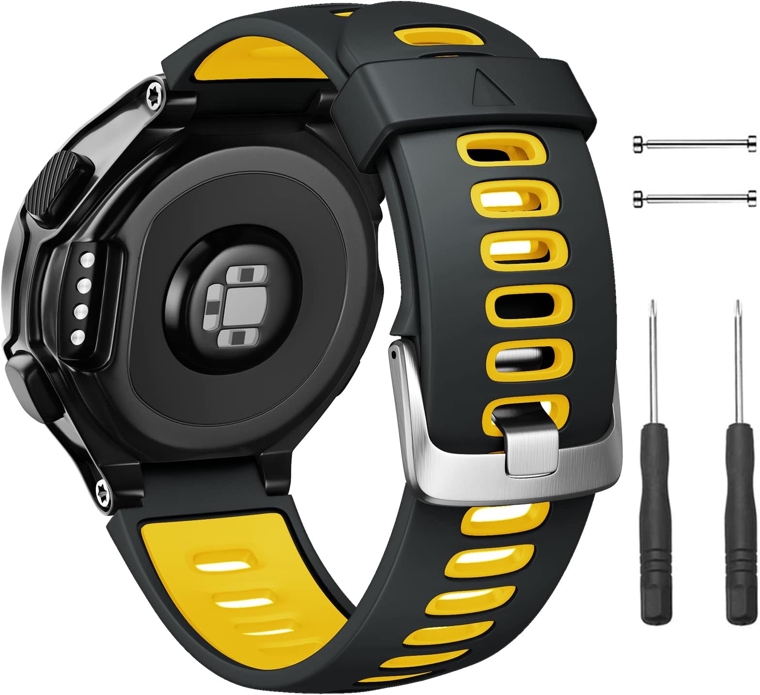 NotoCity Silicone Watch Band Replacement Solft Silicone Strap Compatible Forerunner 230/220/ 235/620/ 630/ 735XT/ Approach S20/ S5/ S6-Black Yellow