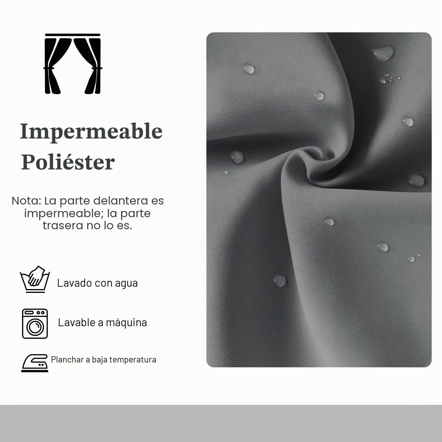 Cortina Porche Impermeable, Protección Solar UV, para Terraza Exterior, Pérgolas y Ventanas, 132x215cm (Gris x1 Pieza)