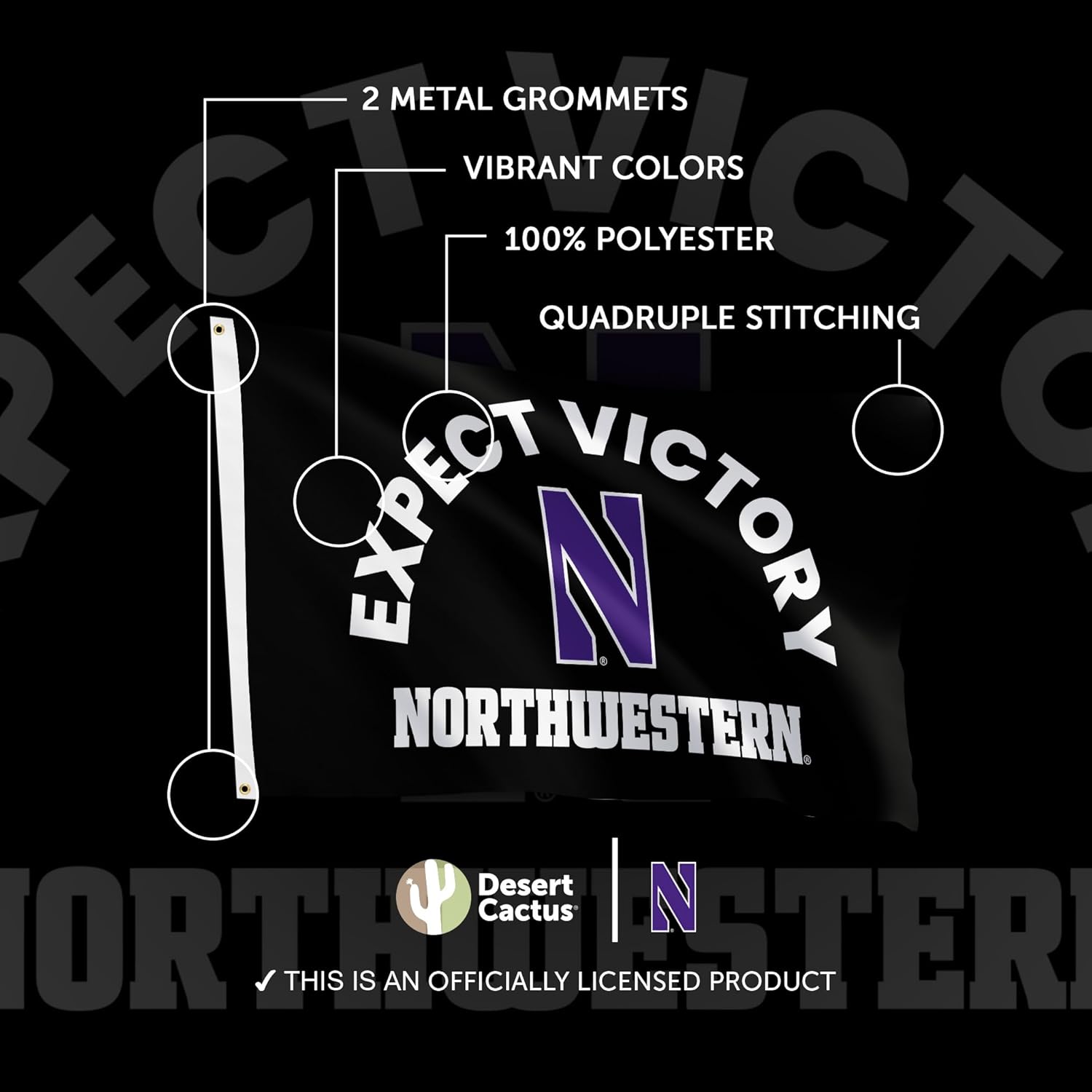 Desert Cactus Northwestern University Flag - 3 x 5 Feet NU Wildcats Banner, Indoor/Outdoor Durable Fabric Display (Style H) - Image 4