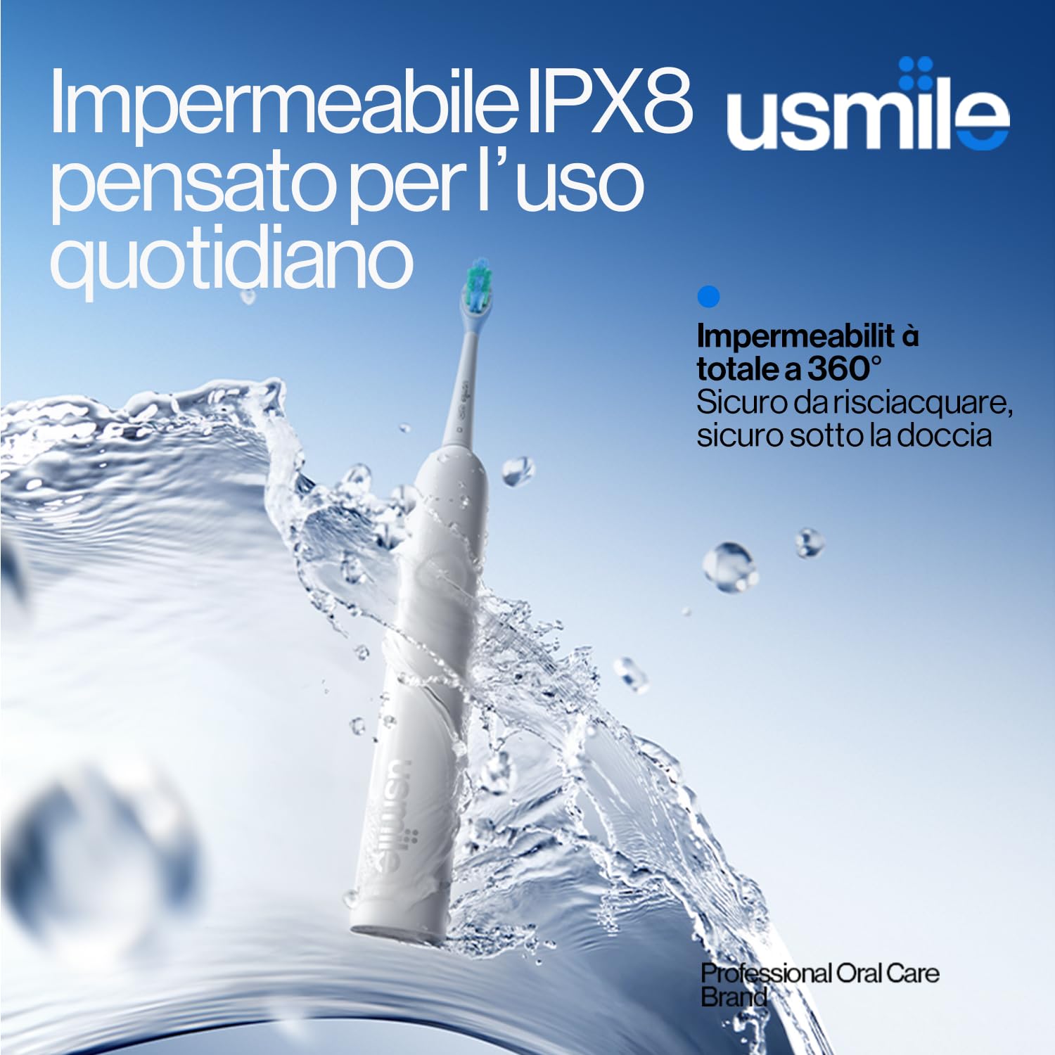 usmile P10S Spazzolino Elettrico Sonico, Batteria 180 Giorni | 3 Modalità Pulizia Profonda & Sbiancante,Testina Morbida per Gengive Denti Sensibili, Timer Intelligente, 2 Testine Bianco