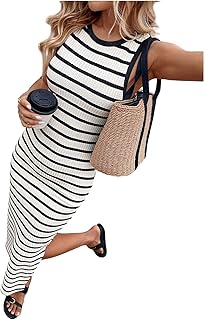 Women's Old Money Clothes Wedding Guest Dress Striped Slit Knit Long Bodycon Tank Dresses