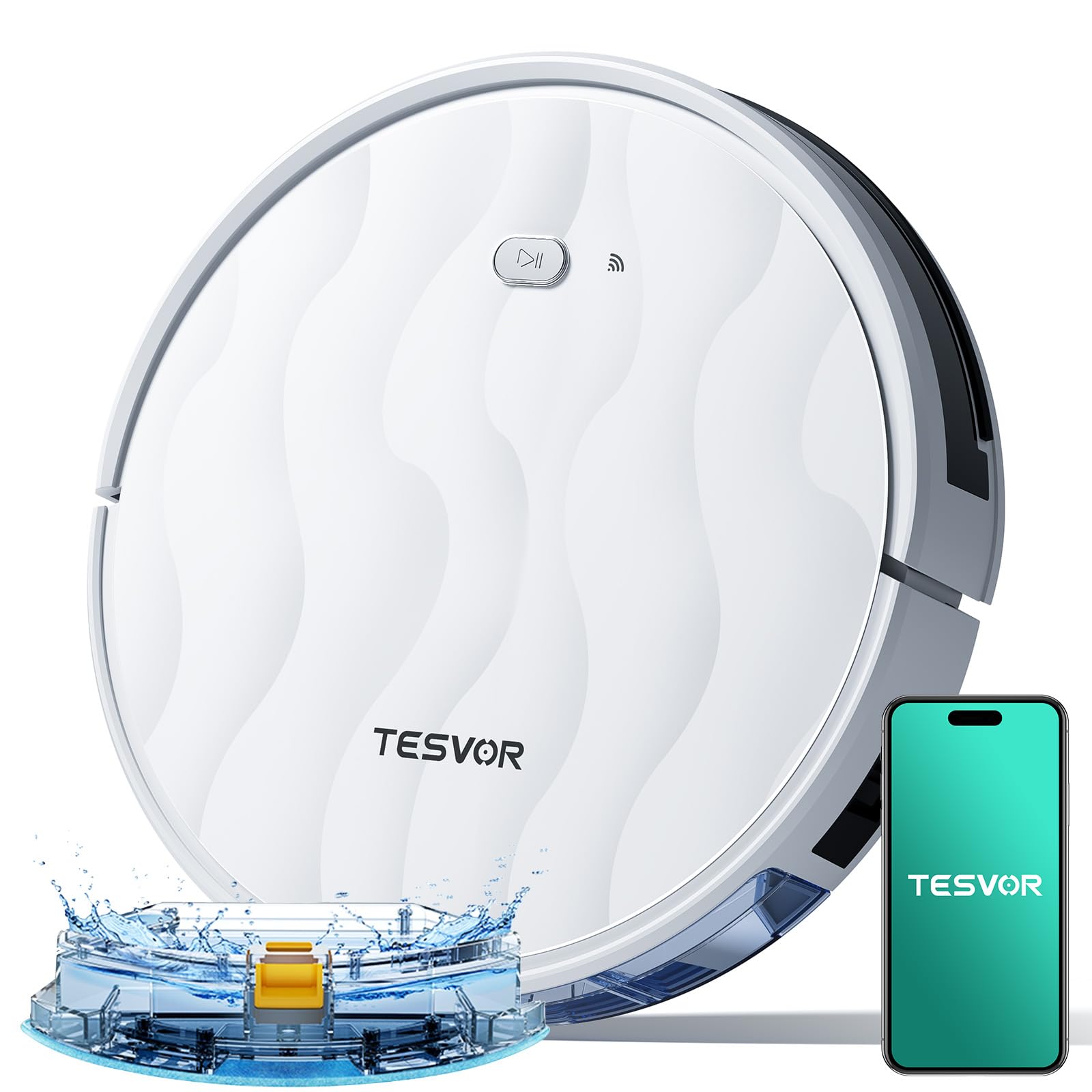 Tesvor Saugroboter mit Wischfunktion - M2 Staubsauger Roboter,6000Pa Starke Saugkraft Roboterstaubsauger,Selbstaufladend,WLAN, 5100 mAh +180 Min.Laufzeit Ideal für Tierhaare,Teppich,Hartboden.