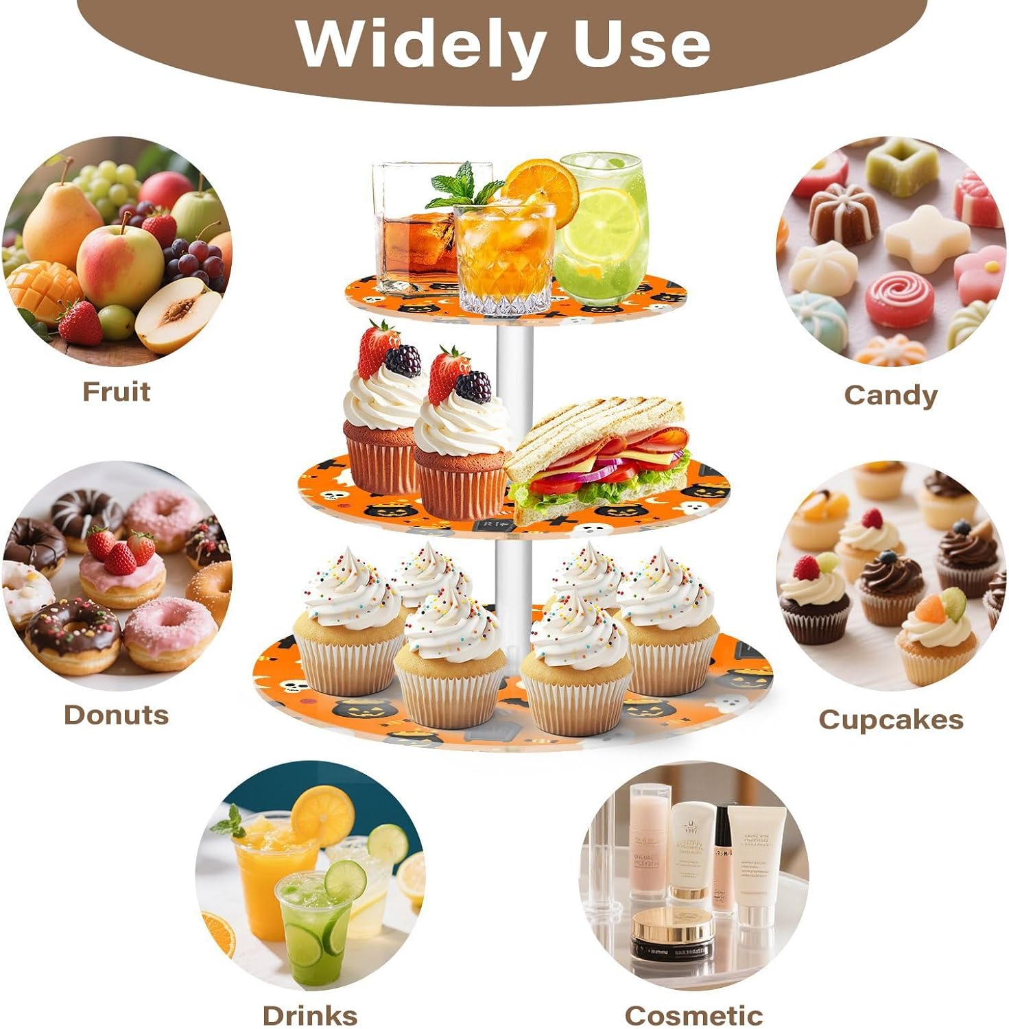 Ghost Bats Tombstone Sugar Halloween 3 Tier Acrylic Cupcake Stand, Cupcake Stand for 34 Cupcakes for Weddings, Christmas,Holidays,Parties,Birthday,Printed Cupcake Tower 23300940