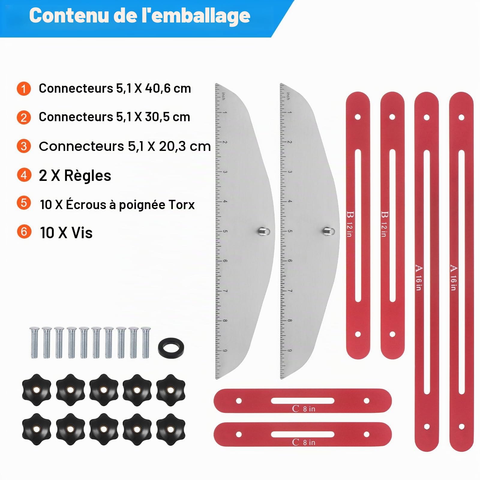 sourcing map Outil de mesure d'escalier - 22,4 cm - Longueur réglable - Appareil pour marches d'escalier - Convient pour les escaliers, les tubes montants et les cloisons de séparation - Rouge