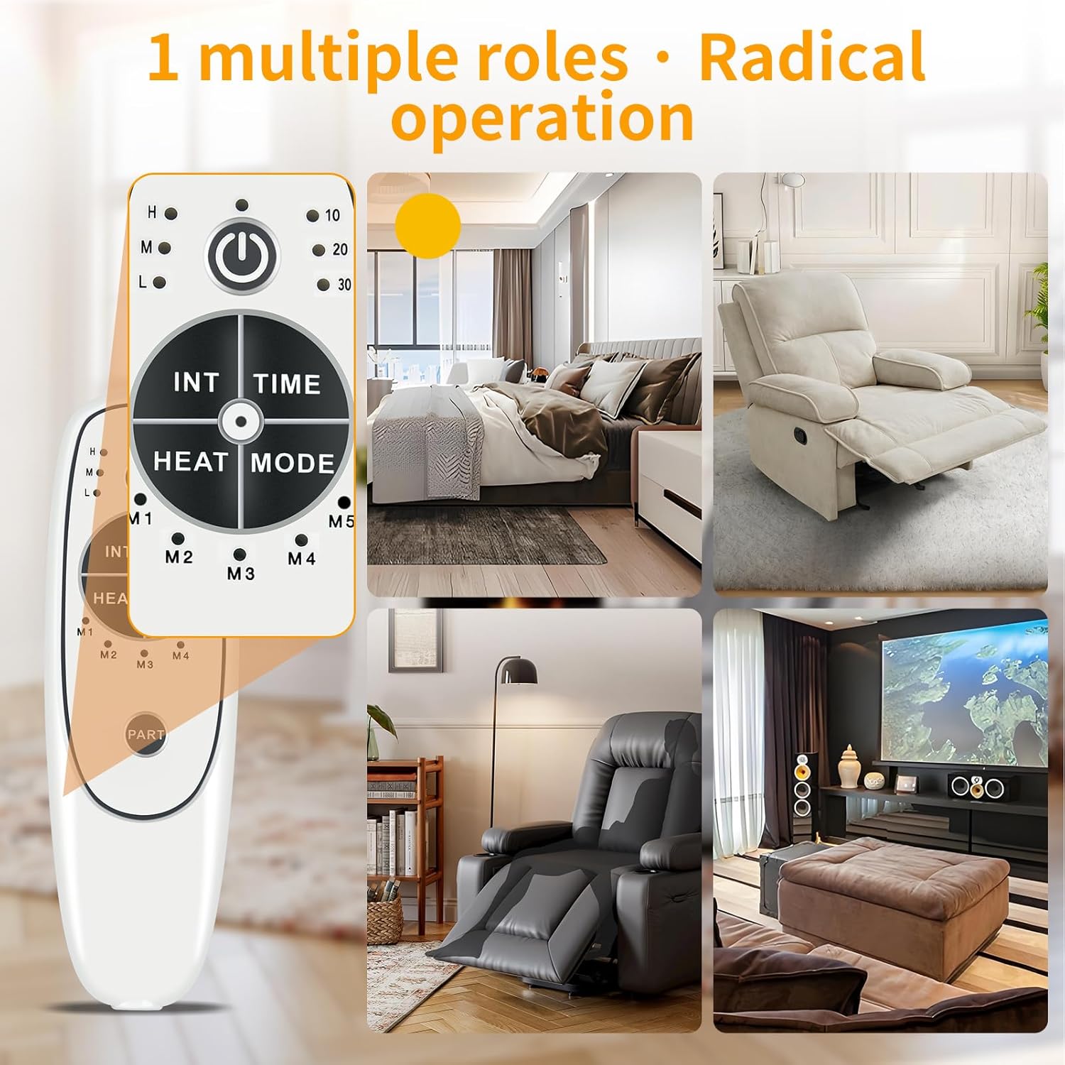 New 8-Pin Female Plug DN-34C 6 Button Heat & Vibration Remote Controller for homeokay Recliner 5 Vibration Modes 3 Massage Time Options Circuit Board Inside Code DN-34C