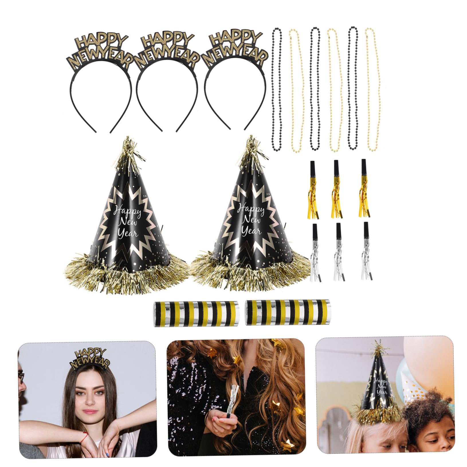 Alipis 1bolsa Sombrero de Fiesta de Año para Adultos Conjunto de Decoración para Nochevieja con Sombreros Cónicos Collares y Bufandas Coloridas para Fiestas de Año