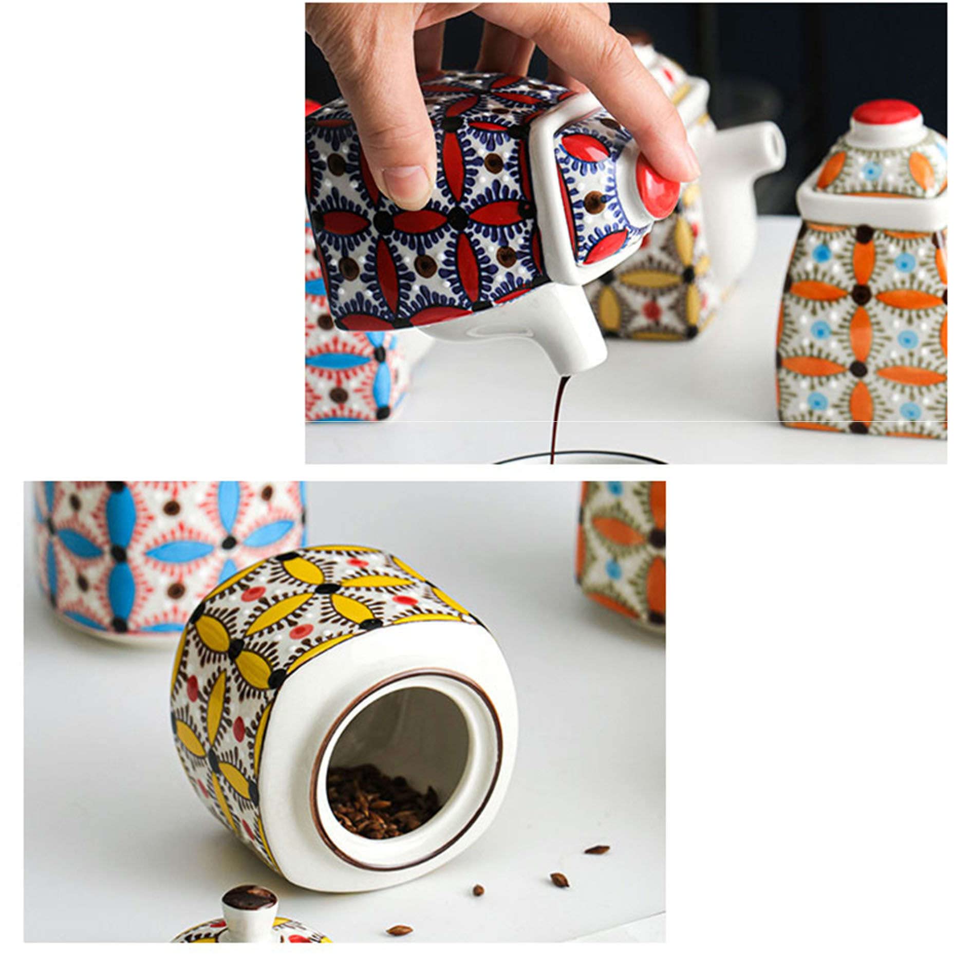 Cukiernica, pojemniki na przyprawy, ceramiczna mlecznik i zestawy do cukru, śmietanka i cukiernica, dzbanek na śmietankę, dzbanek na cukier, zestaw do serwowania kawy-żółty-zestaw do podwieczorku (Co
