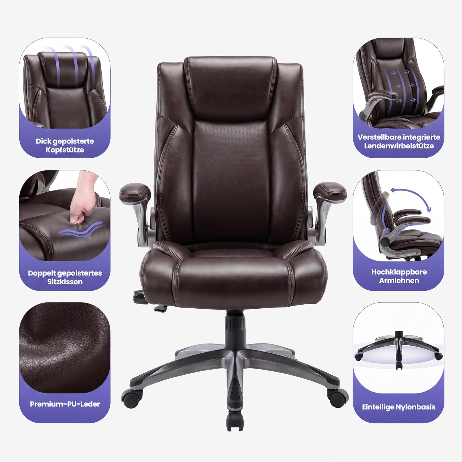 COLAMY Bürostuhl Ergonomisch, Chefsessel mit Hoher Rückenlehne, Ergonomischer 360° Drehstuhl für Büro… – Ansicht 5