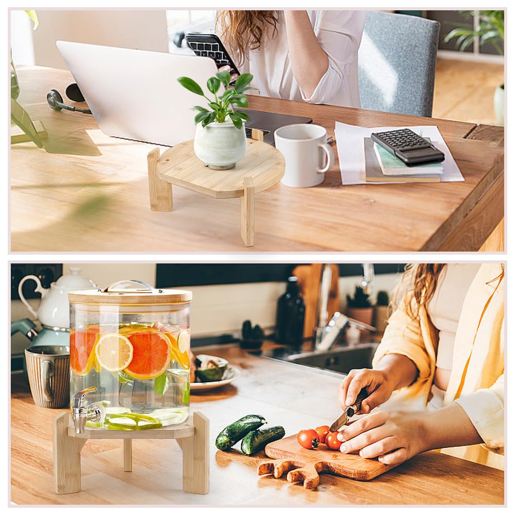 ORIGACH Dispensador de bebidas de madera de bambú natural con soporte, soporte para bebidas, refrescos de agua y dispensador de vino para la cocina en casa y fiestas, apto para un diámetro máximo de