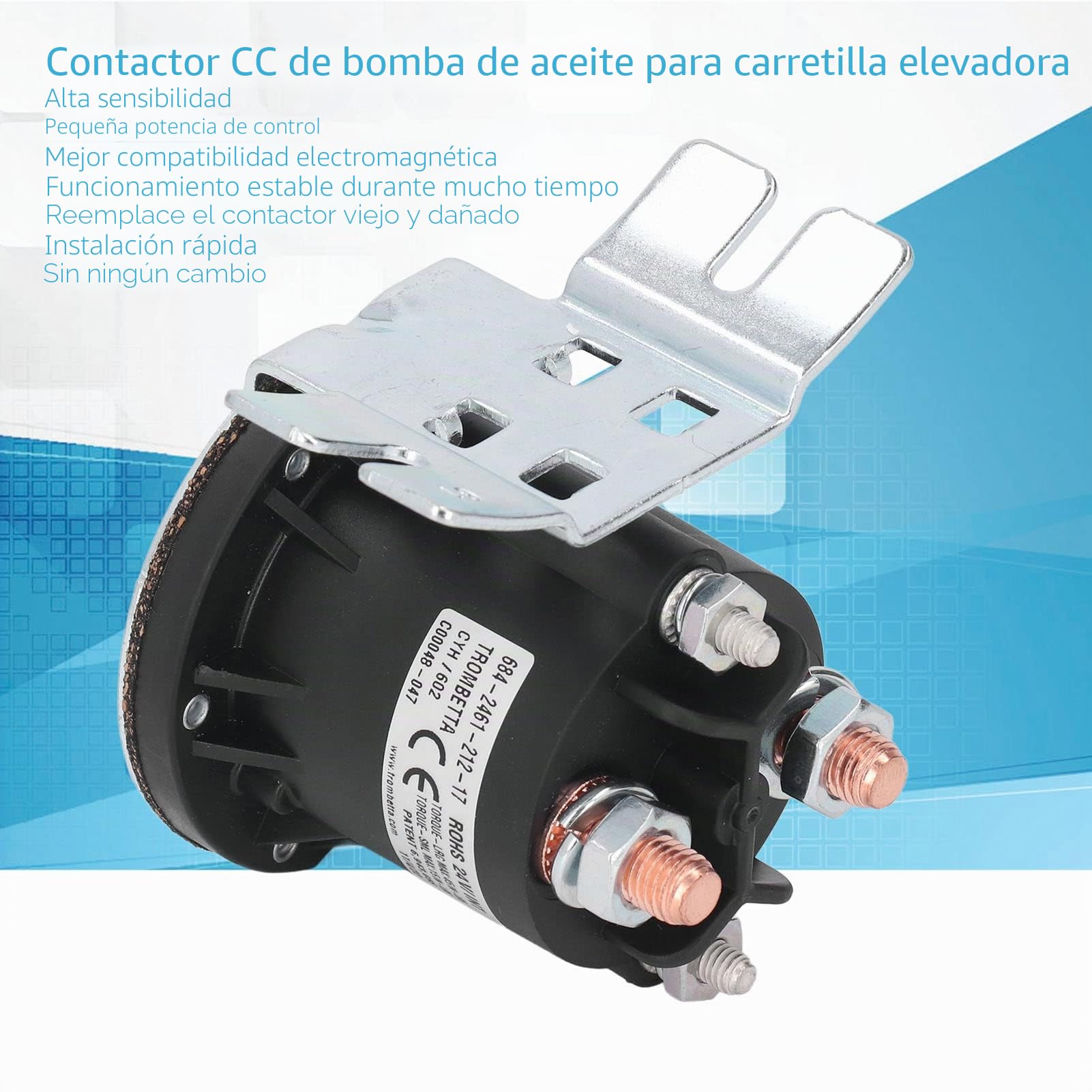 Contactor DC24V 150A DC Compatible con Carretilla Elevadora TROMBETTA, Contactor DC de Bomba de Aceite Estable de Alta Sensibilidad, Número OE 684 2461 212 17