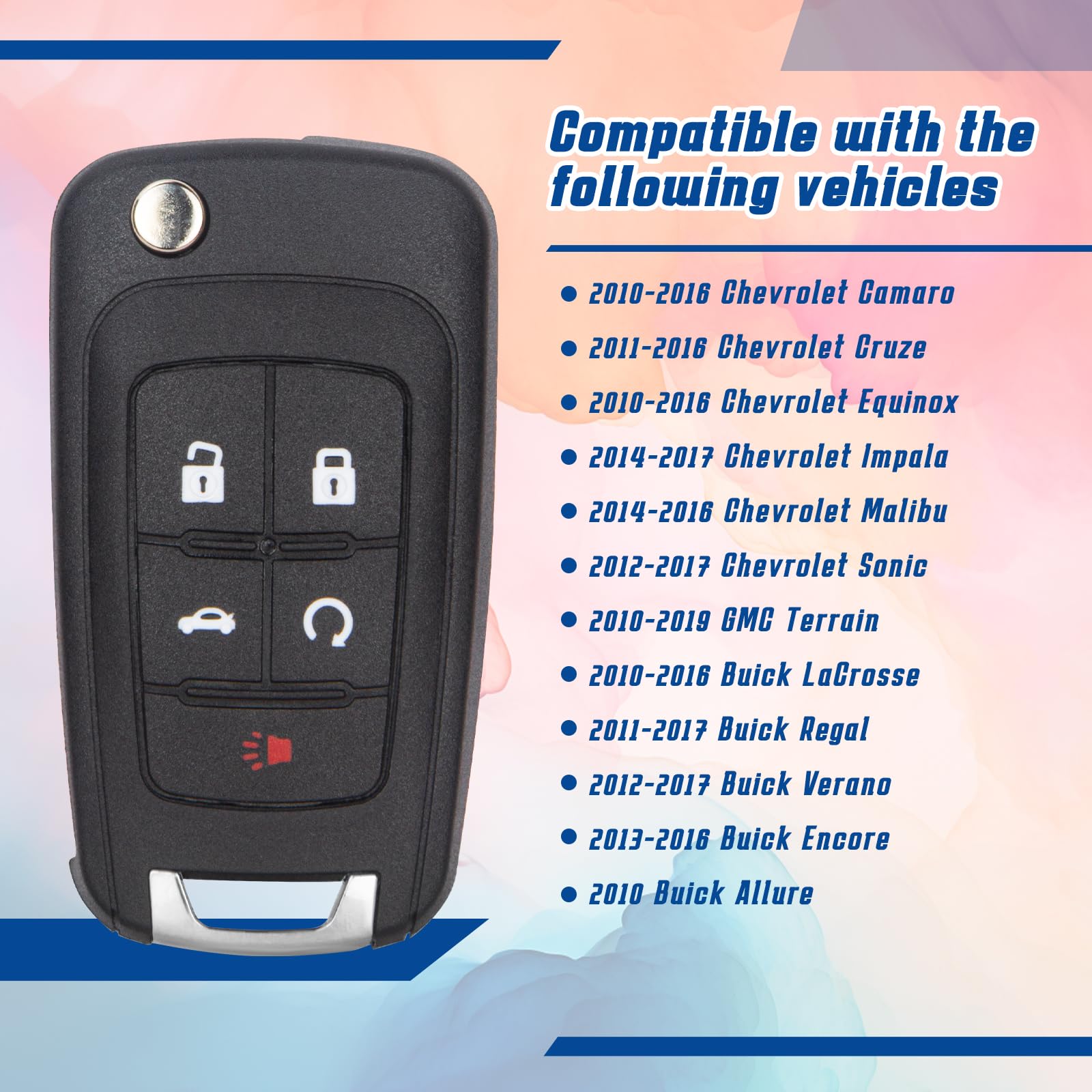 Chiave di ricambio per auto con telecomando Keyless Entry compatibile con Chevy Cruze/Camaro/Impala/Equinox/GMC Terrain/Lacrosse 2010 2011 2012 2013 2014 2015 2016 2017 Chiave di ricambio per