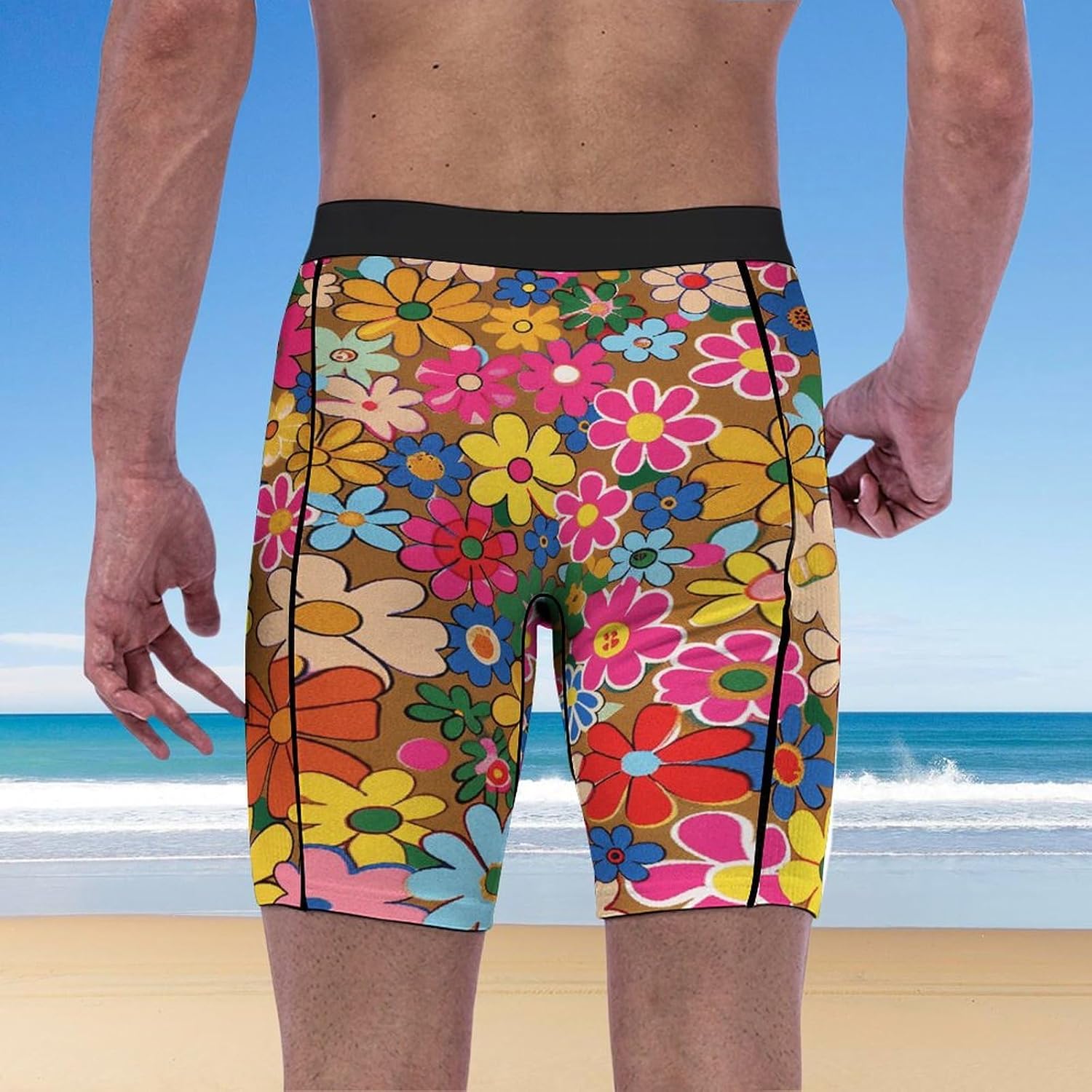 Bright Flower Style Compression Shorts Men Spandex Sport Shorts Workout Performance Baselayer Underwear
