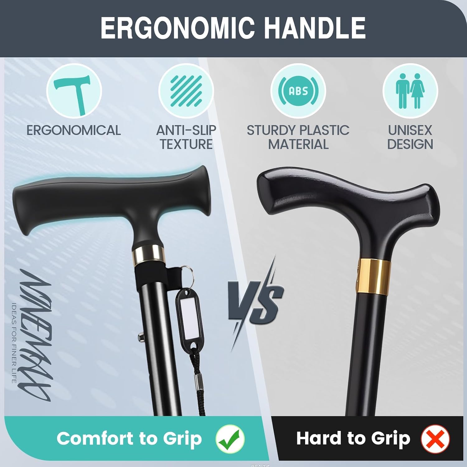 Walking Cane for Women & Men, Foldable Quad Cane for Seniors & Adults, Heavy Duty 440 lbs, Self Standing 4-Point Base with 360° Pivot, Adjustable Collapsible Walking Stick for Balance & Stability