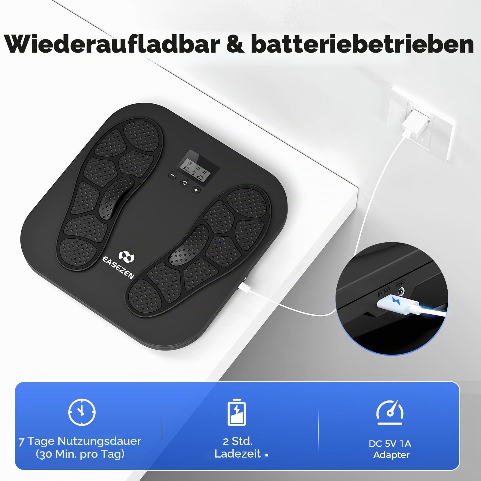 Medic EMS & TENS Fußmassagegerät Elektrisch, Füße Durchblutungs-Stimulator mit 10 Modi und 20 Intensitätsstufen zur Verbessert die Durchblutung, Linderung von Schmerzen, Geschwollenen und Neuropathie