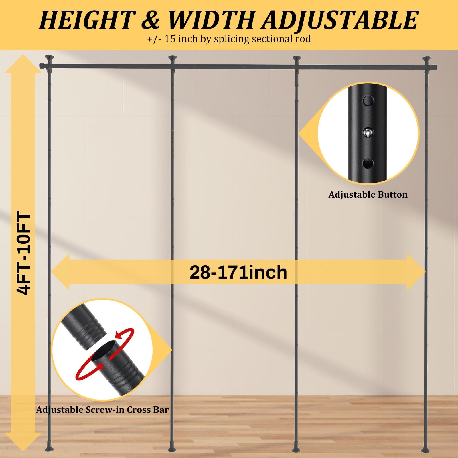Stanza divisoria per paravento, 3 pezzi, asta per tende senza tenda, paravento flessibile, regolabile, divisorio o asta per tende, frangivista per soggiorno, camera da letto, larghezza 420 cm