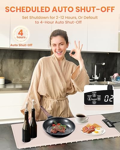 Miniatura 3 de Tapete eléctrico para calentar alimentos con 9 temperaturas ajustables, bandeja de silicona para calentar alimentos para bufé, calentador de