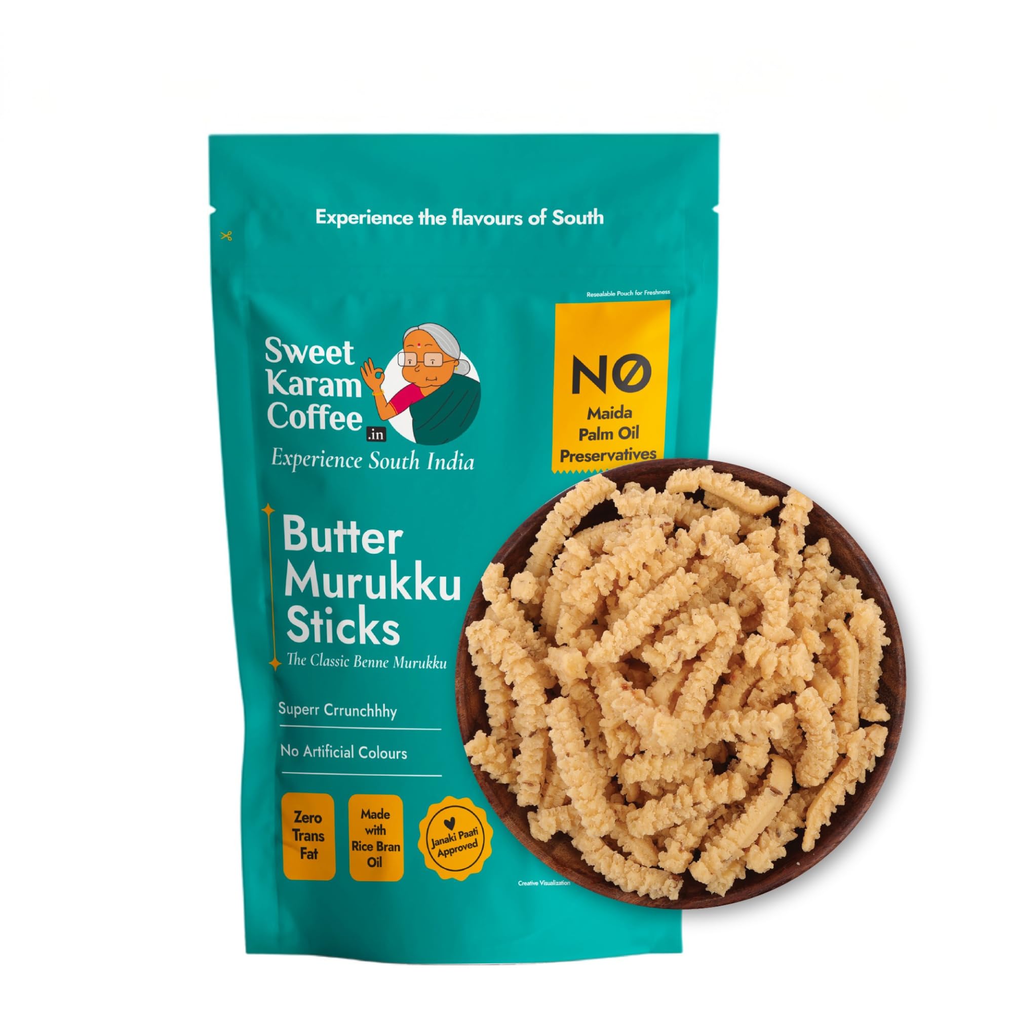 Sweet Karam Coffee Butter Murukku (Benne Murukku) Sticks - 200g | No Maida, Palm Oil or Preservatives | Authentic South Indian Crispy Chakli | Traditional, Homestyle Tea Time Snack-image-19