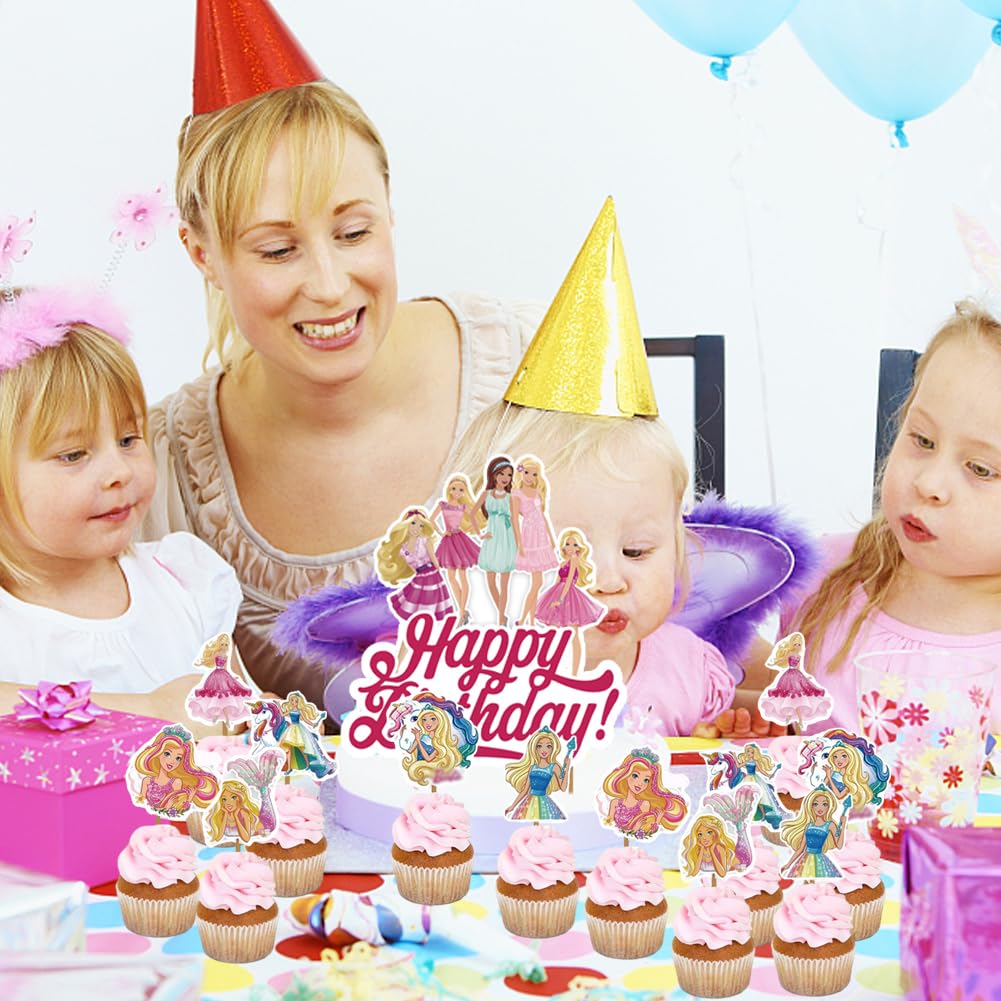 Barbie Tortendeko Set – 21-teilig Mit Kuchenaufsatz & Cupcake-Toppern – Für Prinzessinnen-Partys