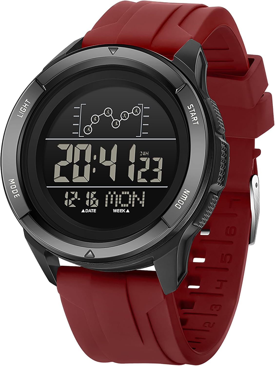 Mens Digital Watch Sports Wrist Watches for Men Women with Countdown LED Day Date Dual Time Display Alarm Stopwatch Orange Rubber Strap