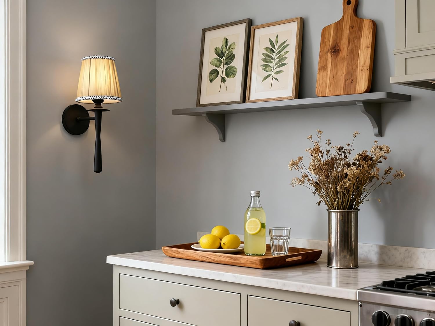 Yosoan Retro Boho Beige Khaki Gauze Lace Fabric Shade Wall Sconce Set of 2, Vanity Vintage Industrial Black Wall Mounted Indoor Hardwired Flared Shade for Staircase Bedroom Hallway Living Room