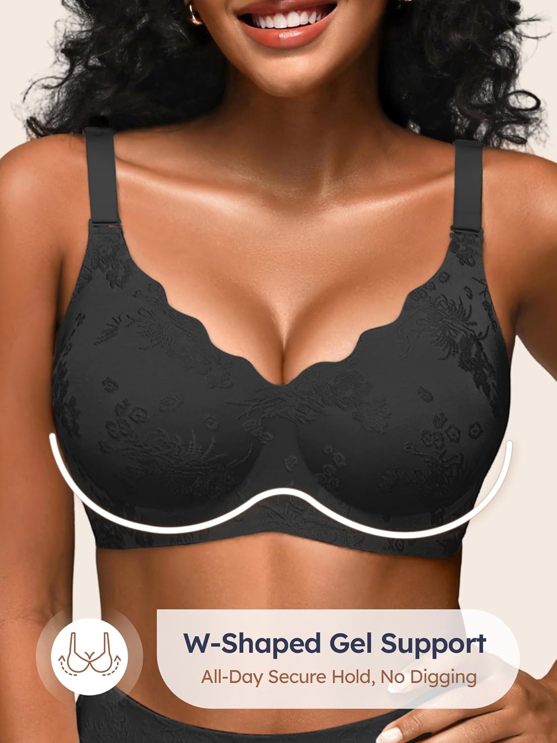 Wireless Jelly Bras for Women No Underwire, Seamless Comfortable Jacquard Bralettes, Padded Convertible Bra Sets - Image 3
