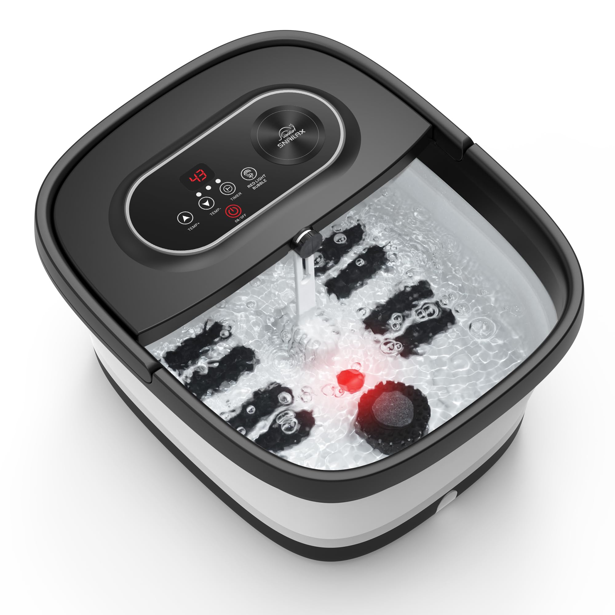 Snailax Foot Bath with Heat, Foot Spa with Adjustable Heat, Infrared, Bubble, Foldable Foot Spa Bath, Gifts for Men Women, 8 Soothing Shiatsu Massager Rollers, Grinding Stones, Keep Warm Function