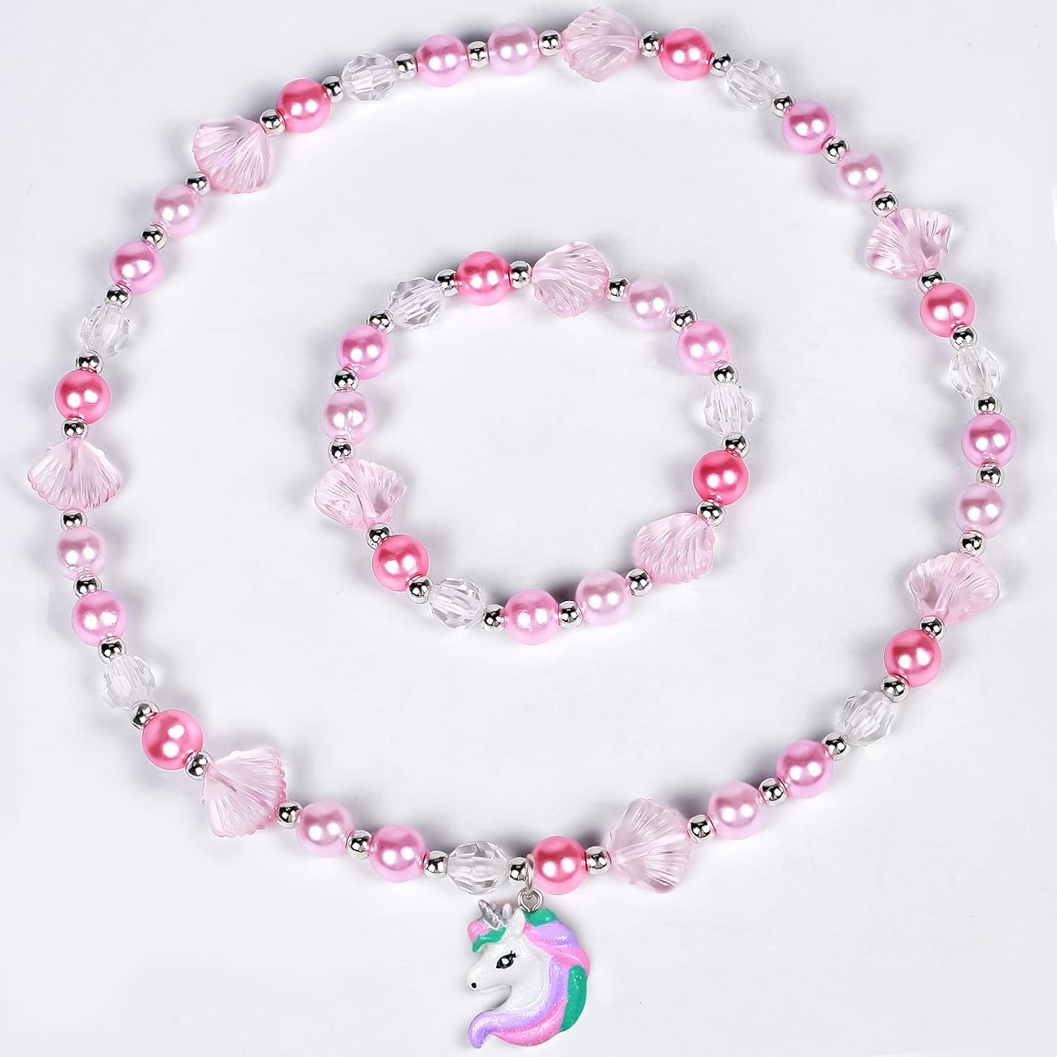 Winrayk 4Set Girls Beads Necklaces Bracelets Jewelry Set with Sparkling Unicorn Fox Candy Frozen Design Friendship Dress Up Play Princess Party Favor Gift Jewelry for Kids Toddler Little Girls 3 4 5 6 : Toys & Games