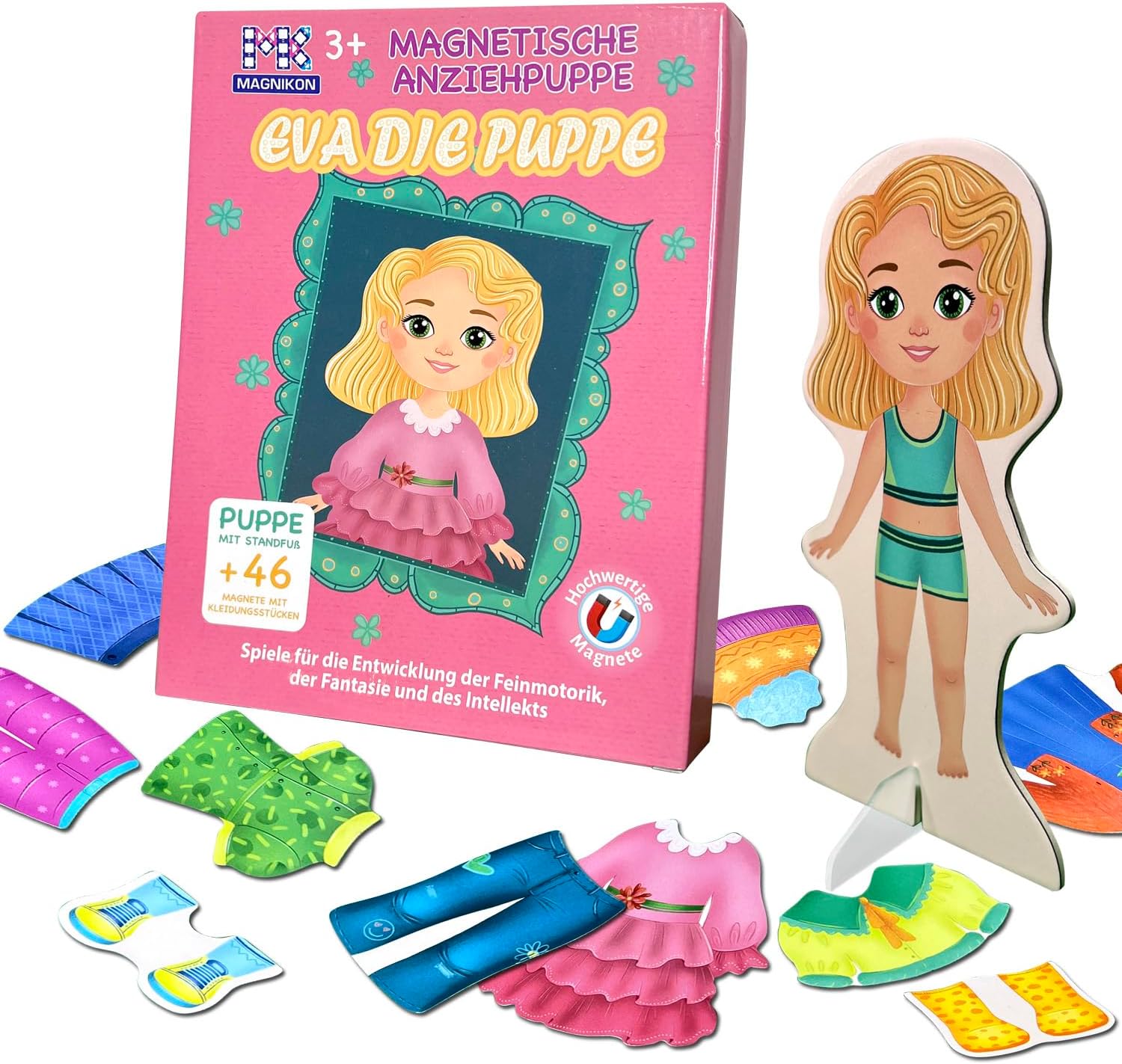 MAGNIKON Magnetic Dressing Doll Eva the Doll, Magnetic Dolls for Dressing, Magnetic Dressing Dolls, Toy for Travel, Dressing Book, Magnetic Game with 46 Magnets