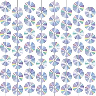 CD Disco Banners Retro 90s Theme CDs Paper Cutouts Hanging Swirl Ceiling Y2K Early 2000s Party Decorations