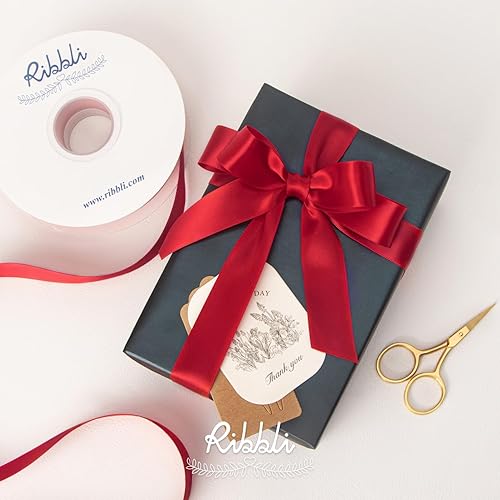Miniatura 4 de Ribbli - Cinta de satén roja de doble cara, 1 pulgada x 25 yardas, uso para ramo de lazos, envoltura de regalo de Navidad, arreglo floral Rojo