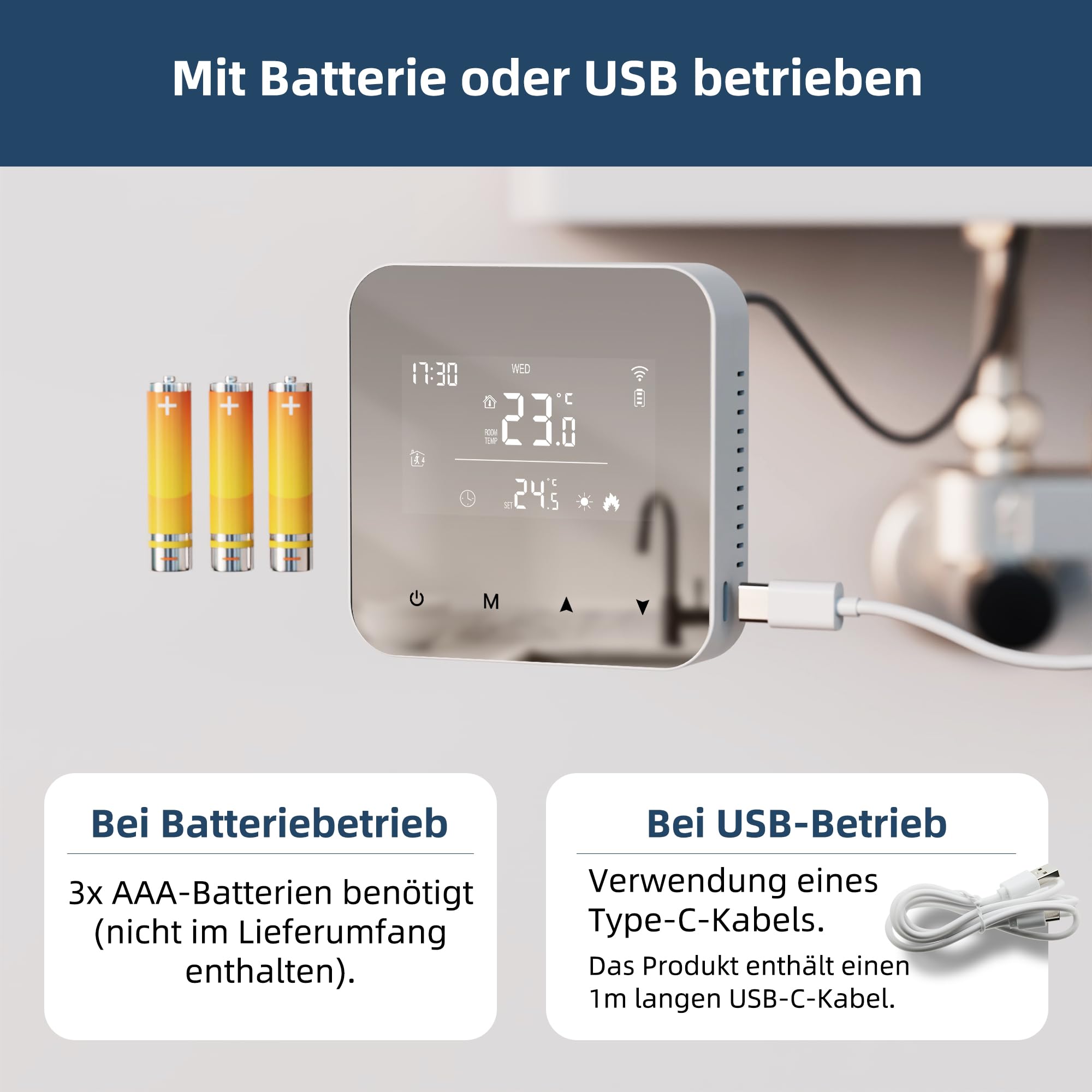 Beok WiFi Thermostat Für Gaskessel, Tuya Smart Raumthermostat Thermostate Heizung Digital LCD-Anzeige Kompatibel mit Alexa Google Assistant, Batteriebetrieben, Aufputz BOT-R8W-WIFI Weiß