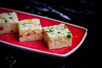 Lily's Indian Vegetarian Cuisine Present Tutti Frutti Barfi-Traditional Indian Sweet Squares with Pistachios and Tutti Frutti Barfi, 4 Pieces
