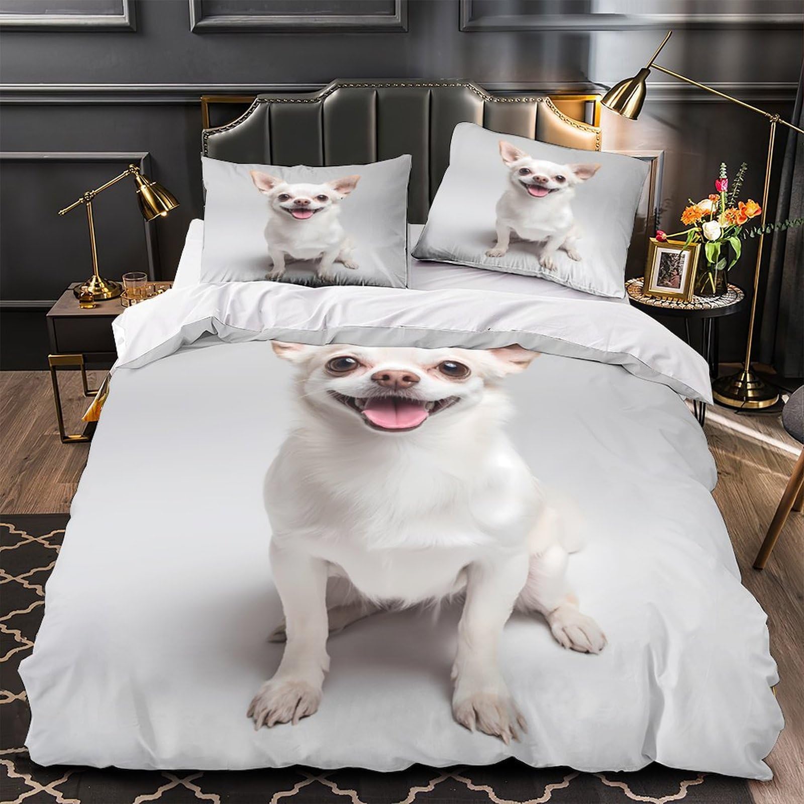 MMDASBVPE Cute Chihuahua Comforter Cover 3D Print Hotel Quality 3-Piece Bed Set Hidden Zipper pet Friendly Duvet Cover Extra Soft Durable for Adults Women Kids Girls Boys Teens Single（135x200cm）