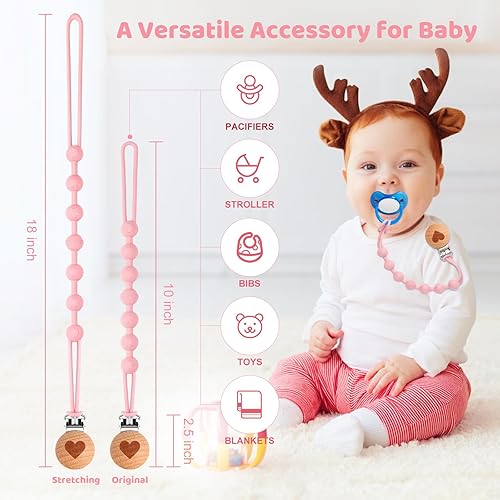 Miniatura 4 de Soporte de clip de silicona para chupete para bebés, niñas y niños, regalos de cumpleaños de Navidad, paquete de 4 unidades, soporte de clips suaves