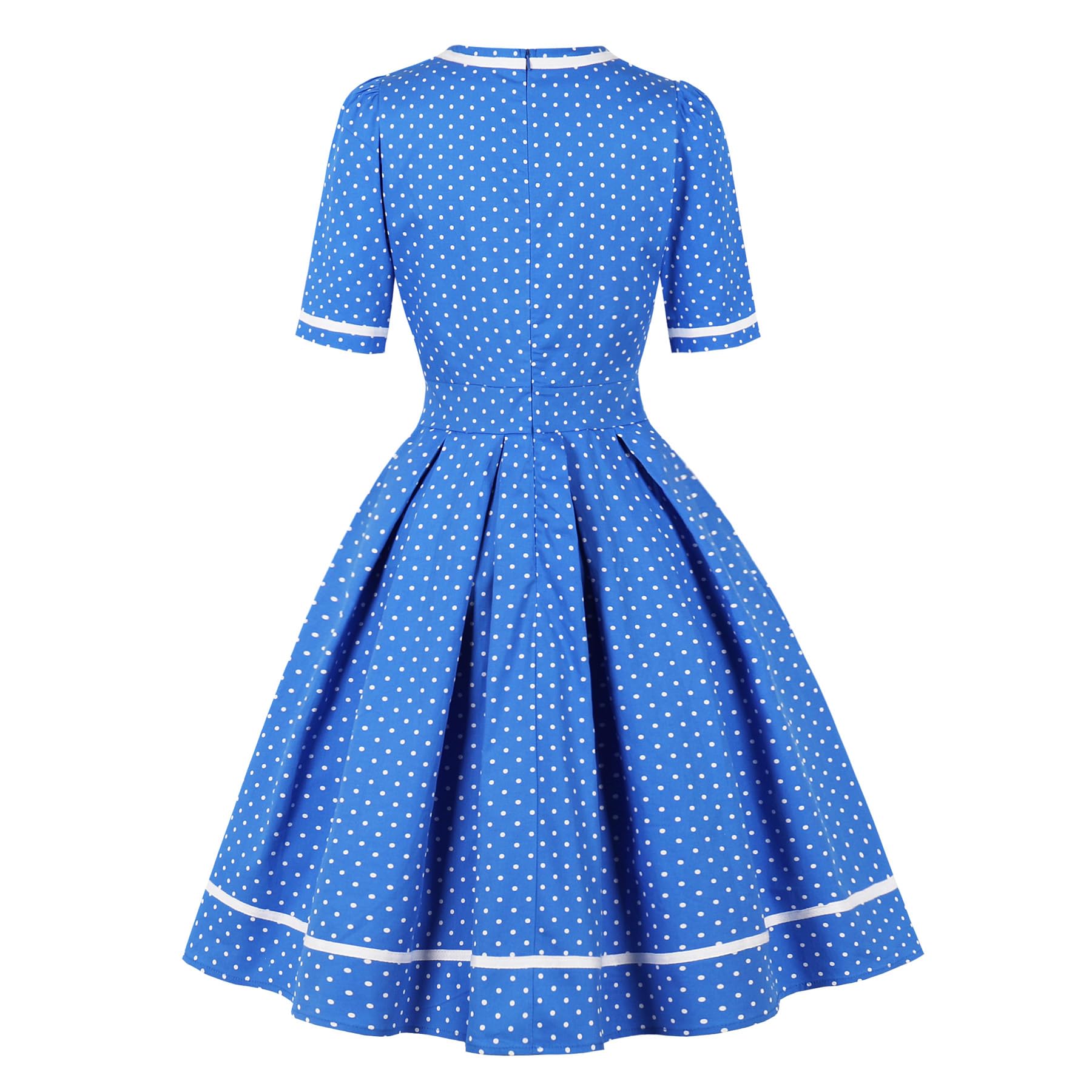 Wellwits Robe Femmes Blanc Bordé Pois Cocktail Vintage des Années 1950