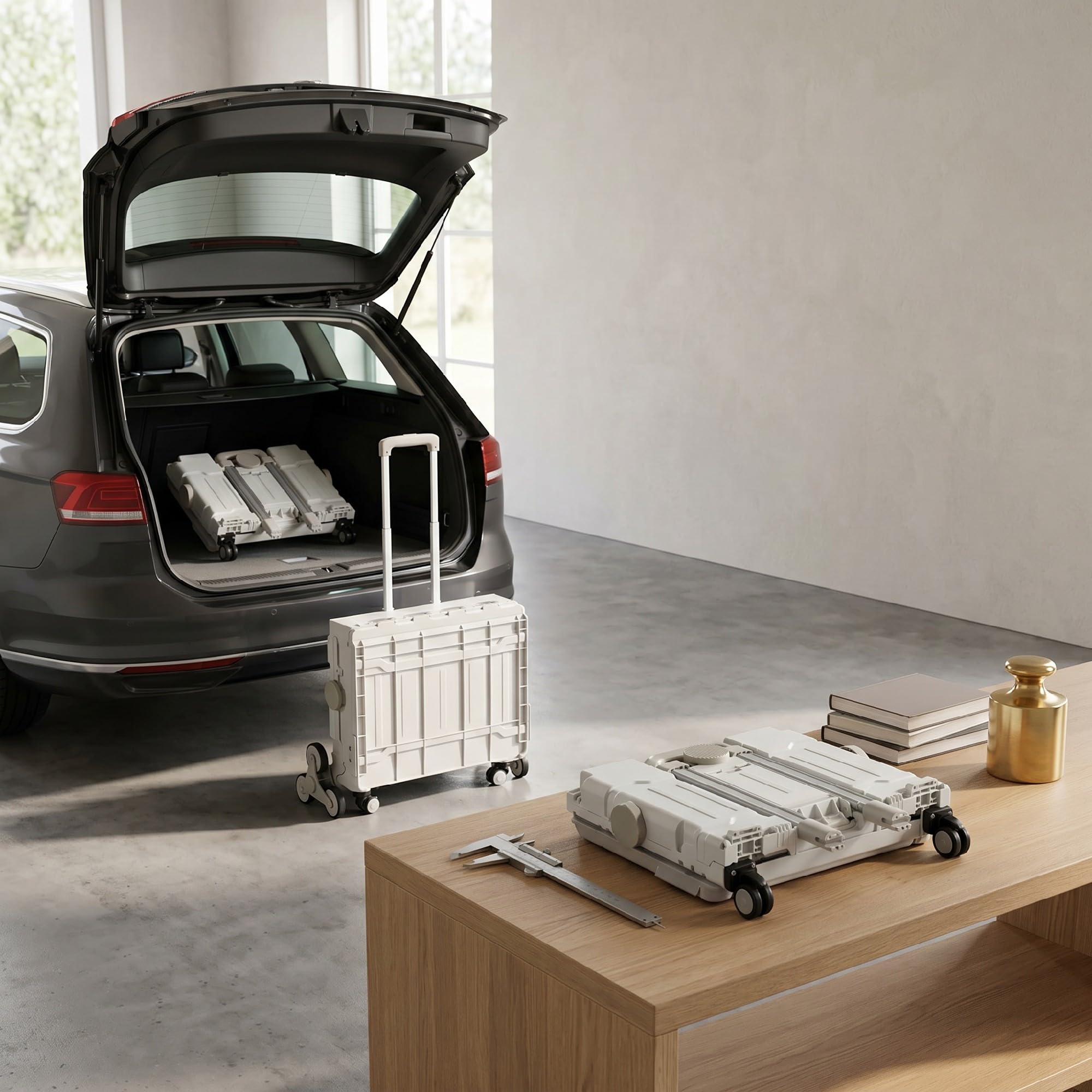 HOMCOM Carrello Spesa Pieghevole con Ruote per Scale e Manico Telescopico, Carrello in Alluminio e Plastica per Spesa e Campeggio, Capacità 80 kg, 51L, 52 x 48 x 100 cm, Bianco