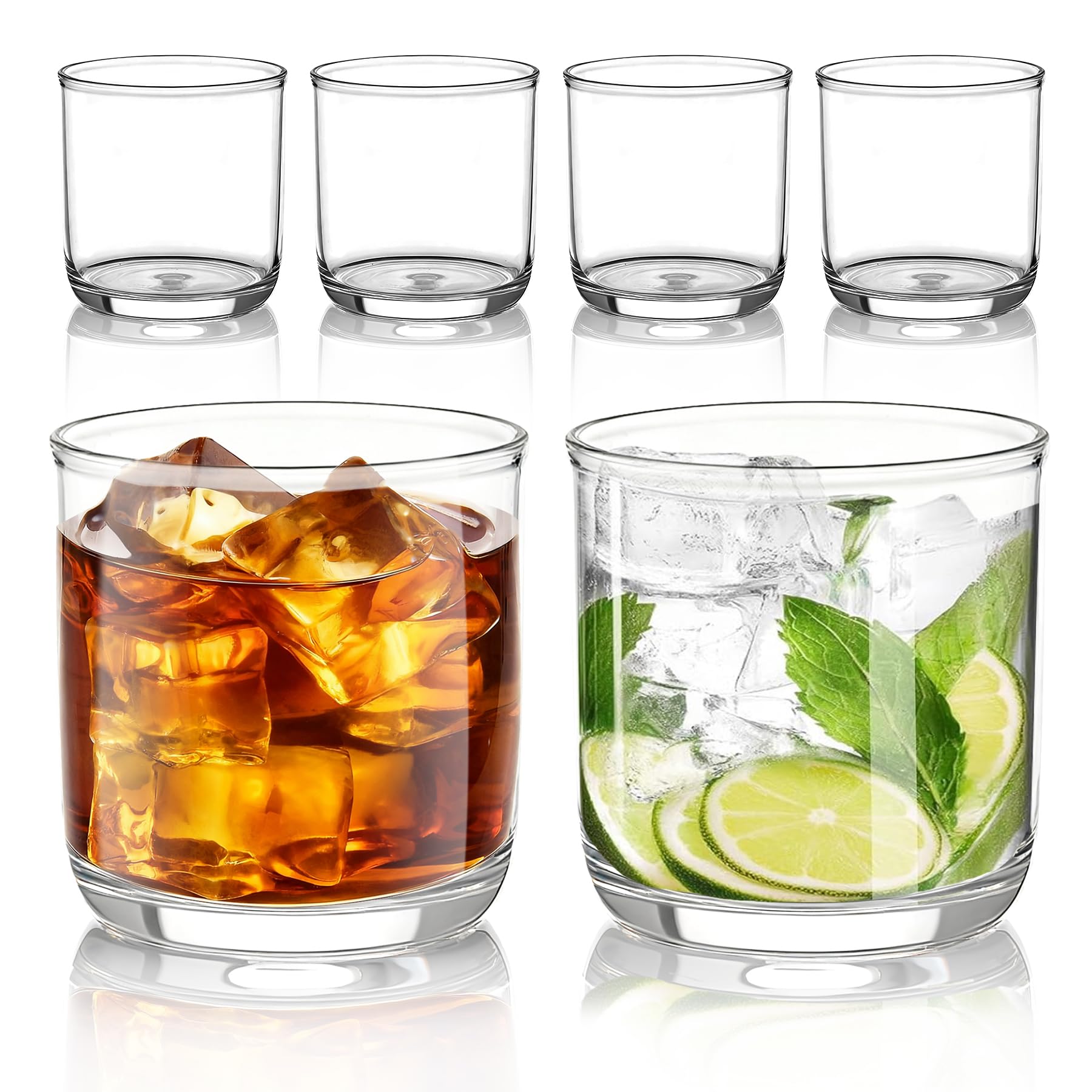 Kyraton Old Fashioned Whiskey Glasses Set of 6, PET Clear Plastic 340ml Heavy Duty Unbreakable Water Glasses Cup Tumbler Glassware for Beer, Juice, Milk, Scotch, Liquor Vodka, Bourbon, Cocktail.