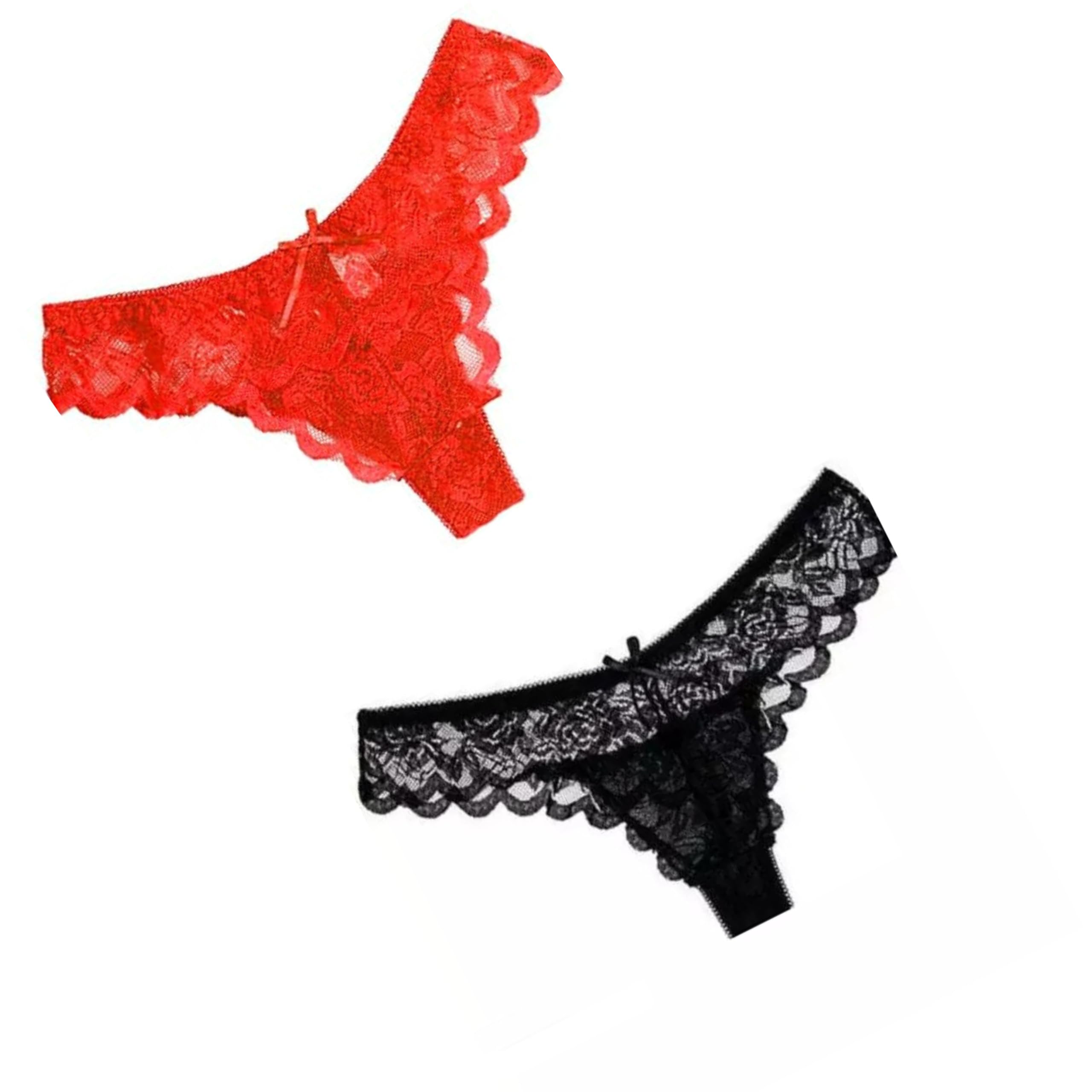 skmodel stylish Women's Lace Thong Panties, Black and Pink, 2-Pack-picture-29