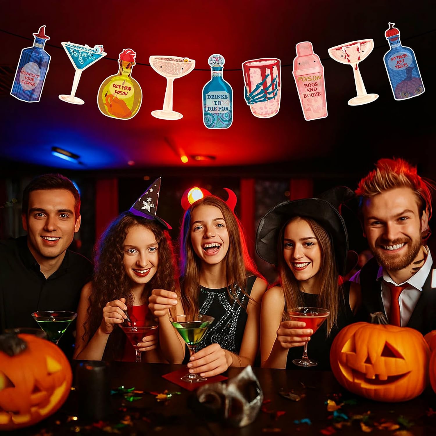 Pre-Strung Halloween Party Bar Decorations Horror Banner For Adults, Boos And Booze Decor Pick Your Poison Sign Supplies image 3