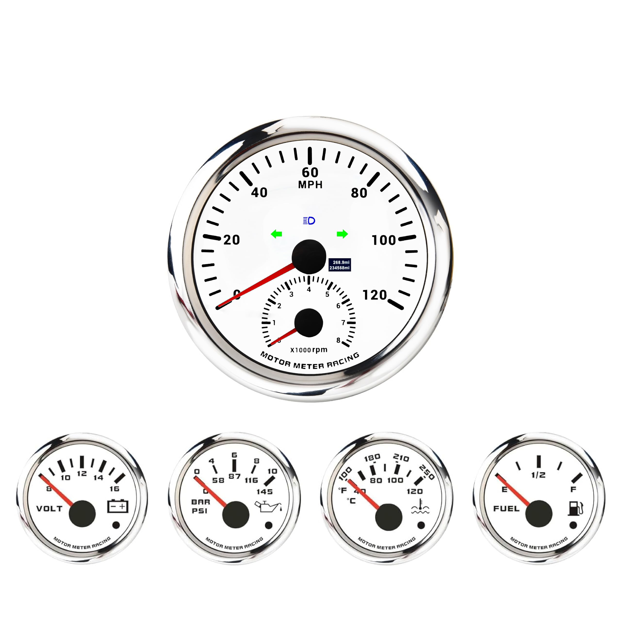 Motor Meter Racing 5 Gauge Set - Black Dial -22