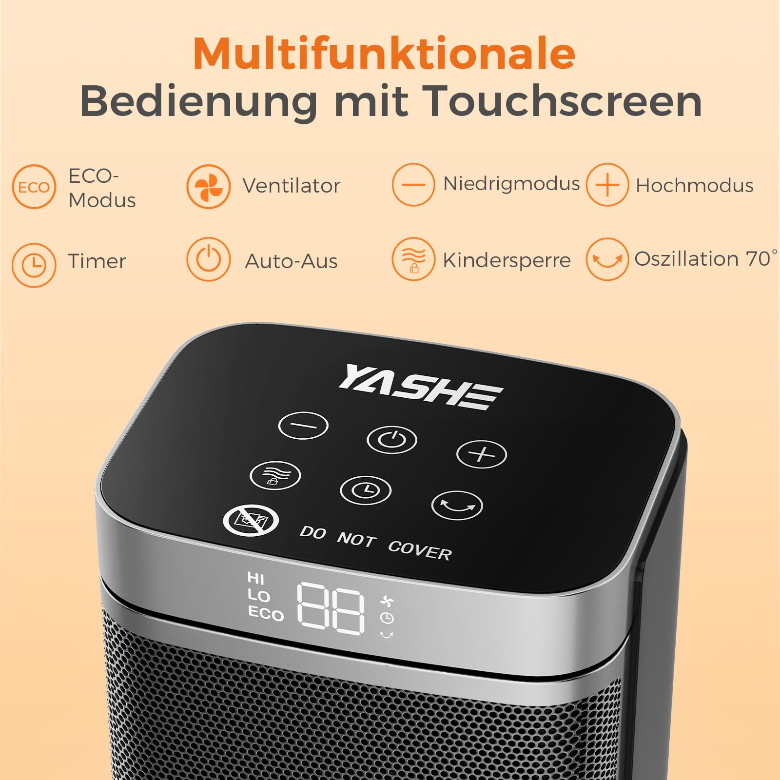 YASHE Heizlüfter Energiesparend 1500W Heizung Elektrisch mit Fernbedienung, Thermostat PTC-Keramik Heizung 70° Oszillierend 24-Std-Timer Überhitzungs-Kippschutz Kindersicherung