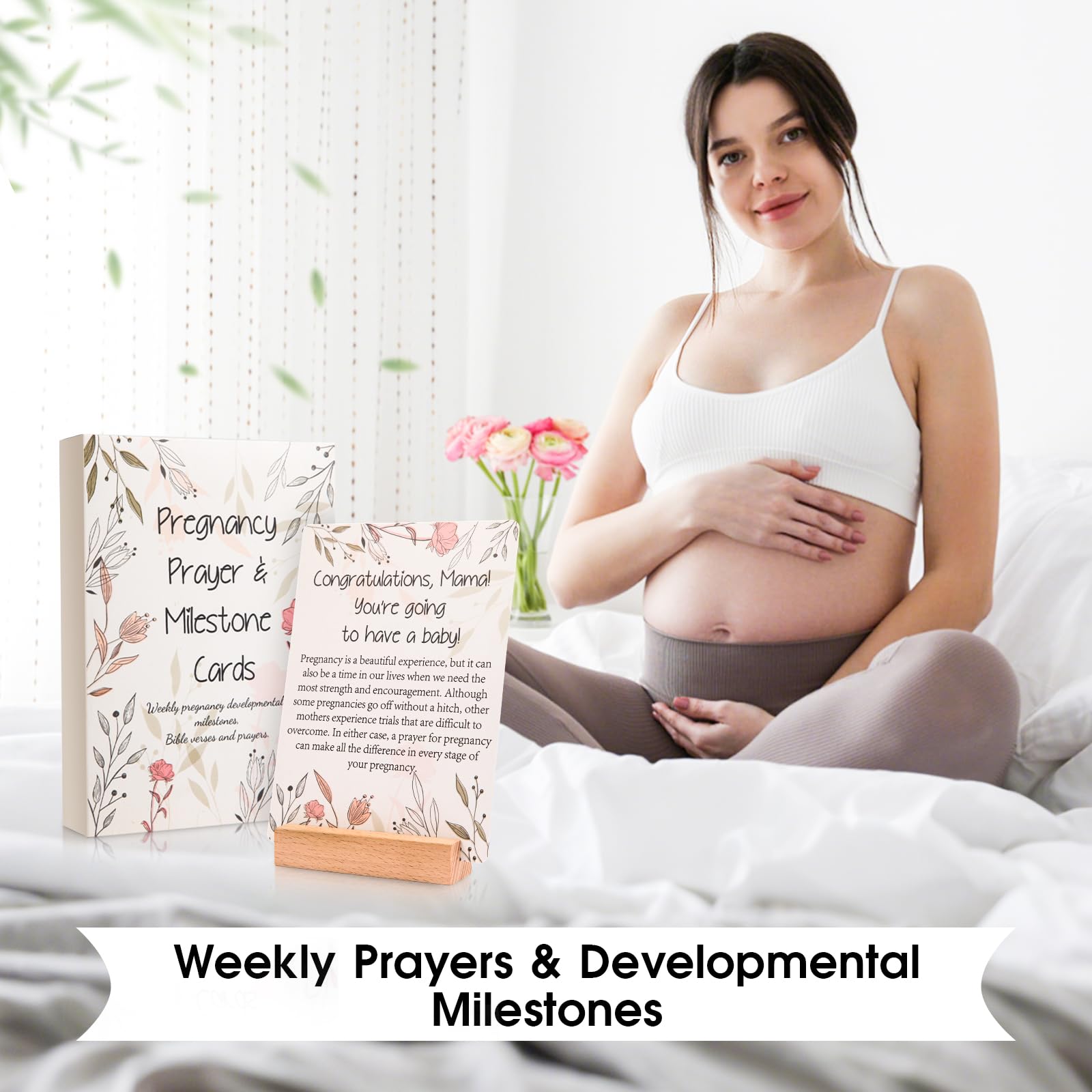 EIHFHIE 20 tarjetas de oración de embarazo, imprescindibles para regalos de mamá por primera vez, 42 tarjetas de oración semanal y hito de embarazo para futuras madres, el mejor regalo para futuras