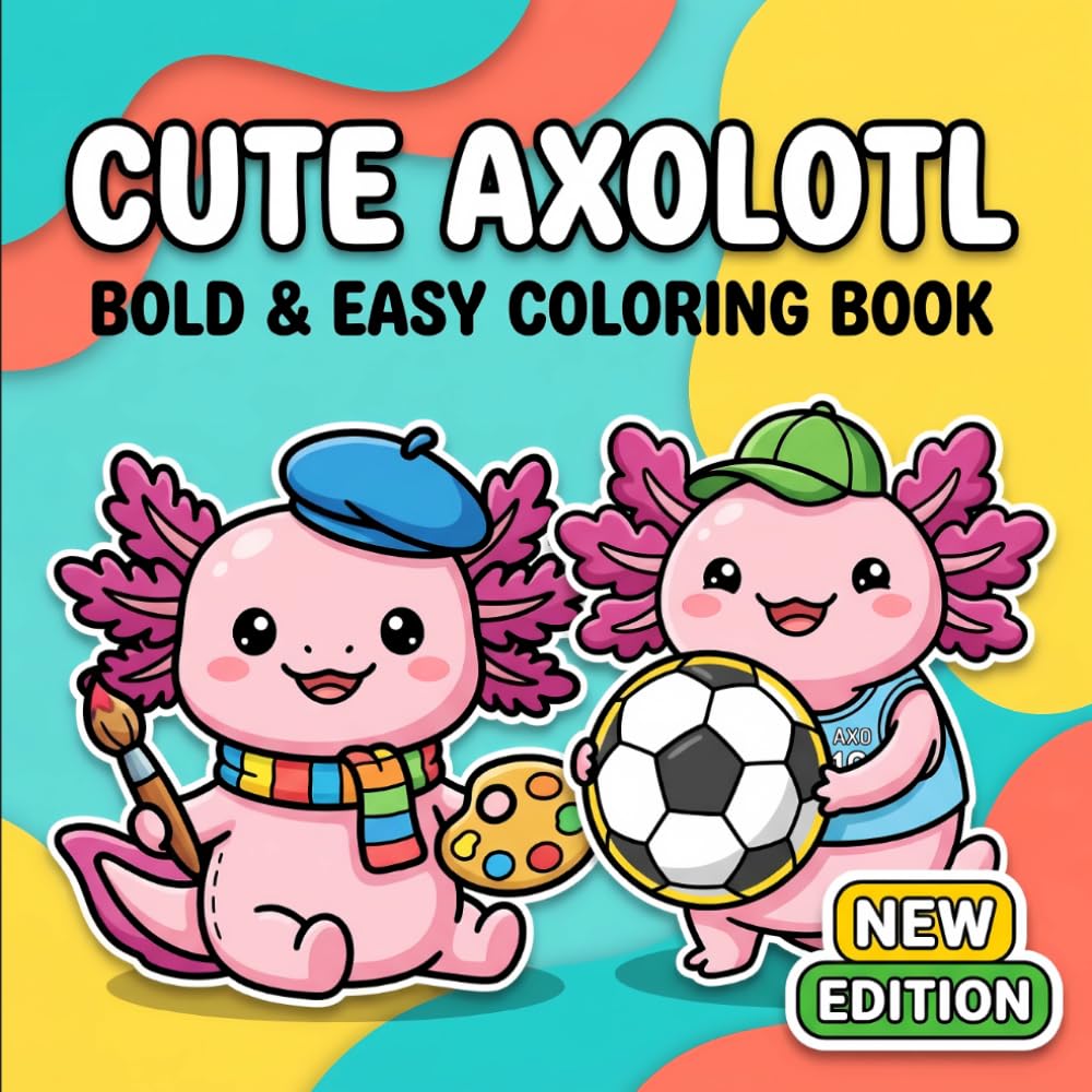 Cute Axolotl Coloring Book: Over 60 Bold And Easy Pages For Kids Ages 4–12, Teens, And Beginners Seeking Fun Relaxation
