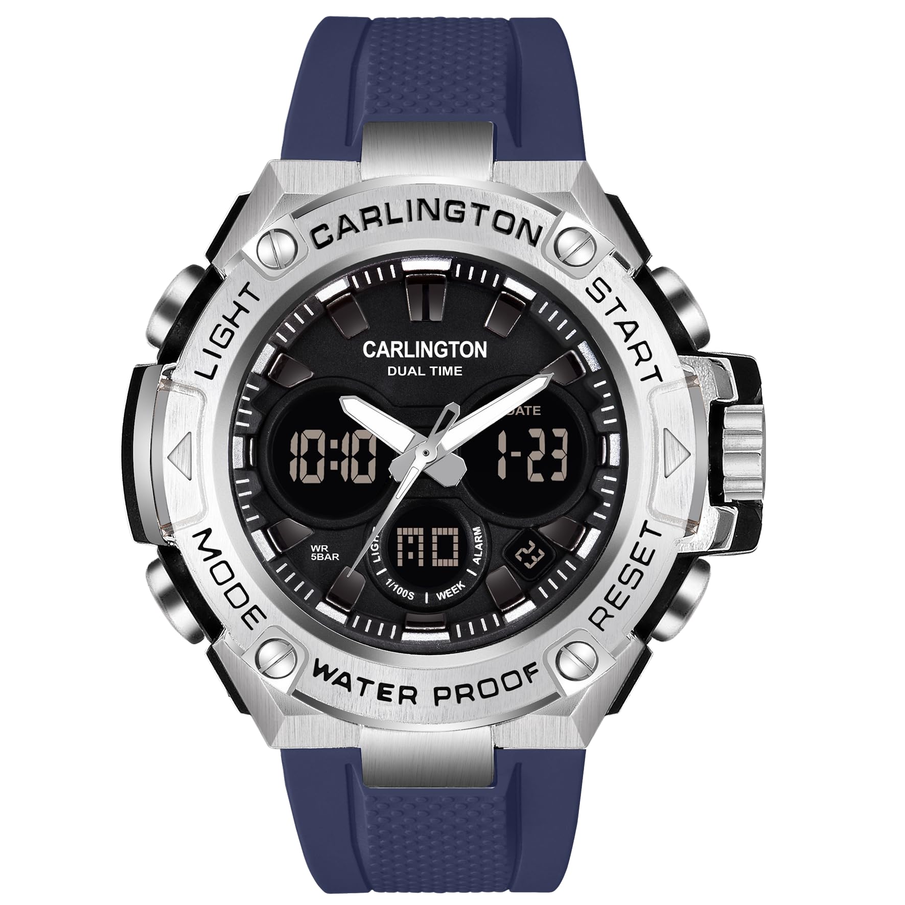 Carlington Resin Analog-Digital Sports Watch Chronograph,Dual Time,Alarm,Stopwatch,Water-Resistant,Shock-Resistant,Back Light Display- The Perfect Watch for Men&Boys-CT 9107 Series
