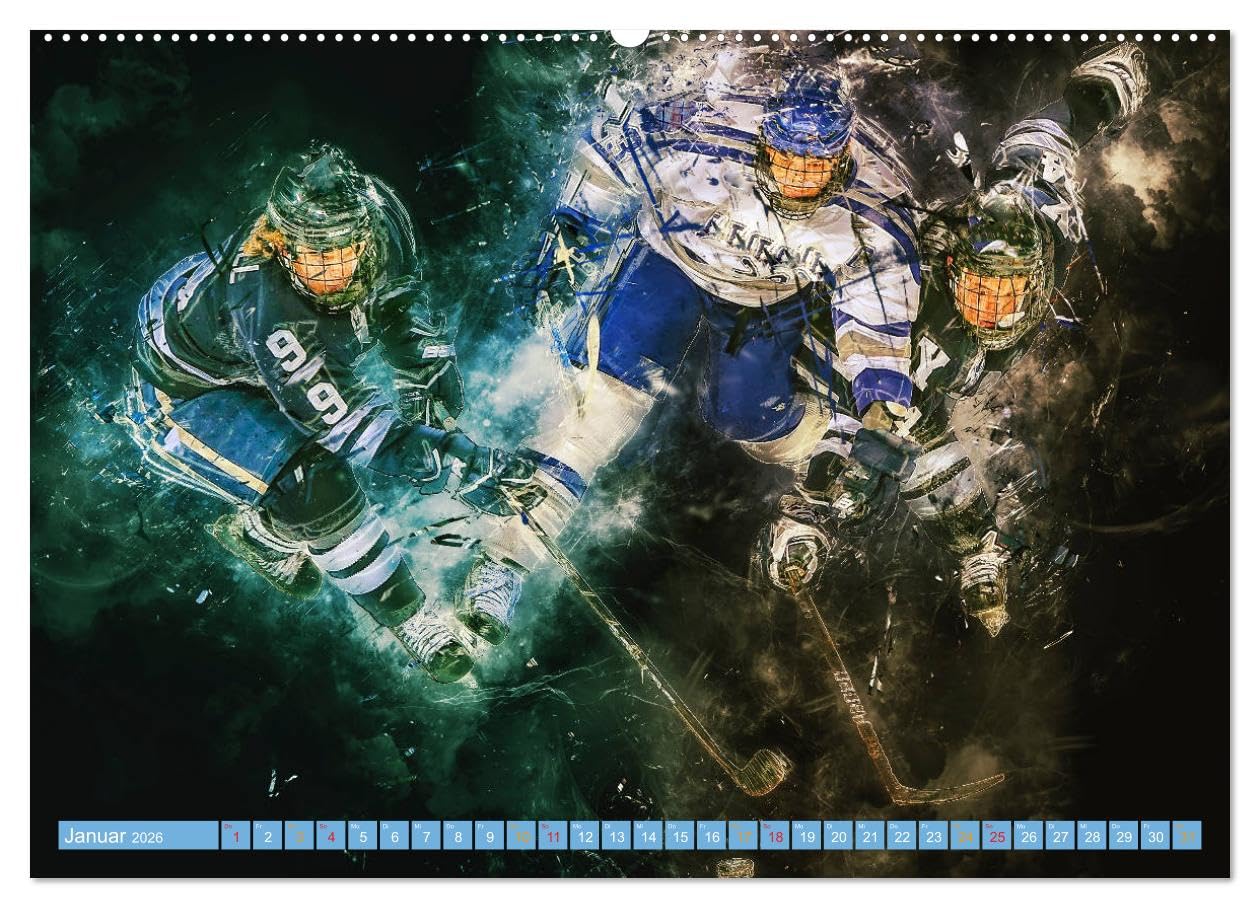 Eishockey - extrem cool (Wandkalender 2026 DIN A2 quer), CALVENDO Monatskalender: Teamsport der Extra-Klasse - Kraft, Ausdauer, Härte und Schnelligkeit (CALVENDO Sport)