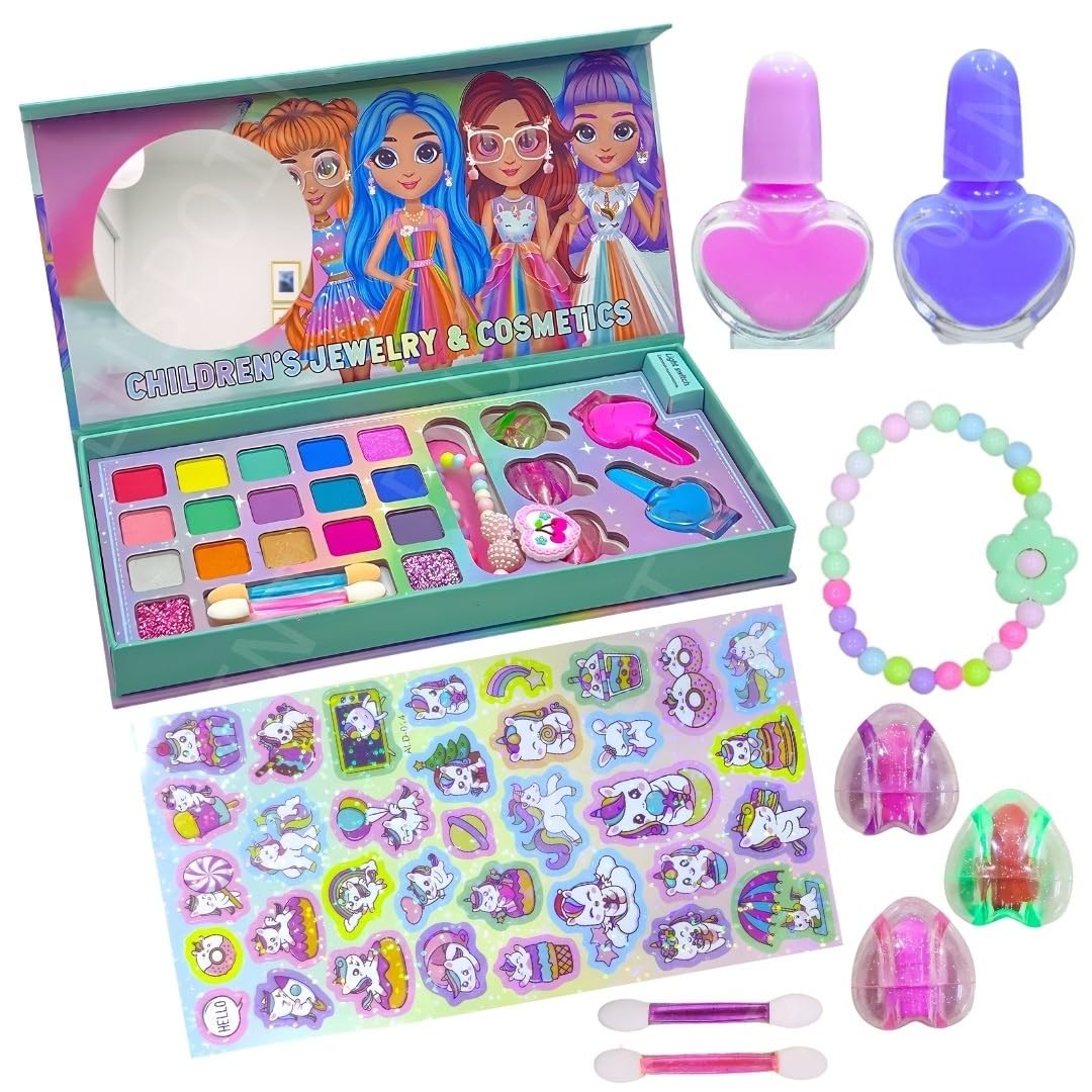PLUSPOINT Kids Makeup Kit for Girl, Washable Makeup Set for Girls, Real Makeup for Kids, Girl Toys Princess Children Play Makeup Kit with Lights and Accessories Gifts for Girls Age 4+Year Old Kids-image-45